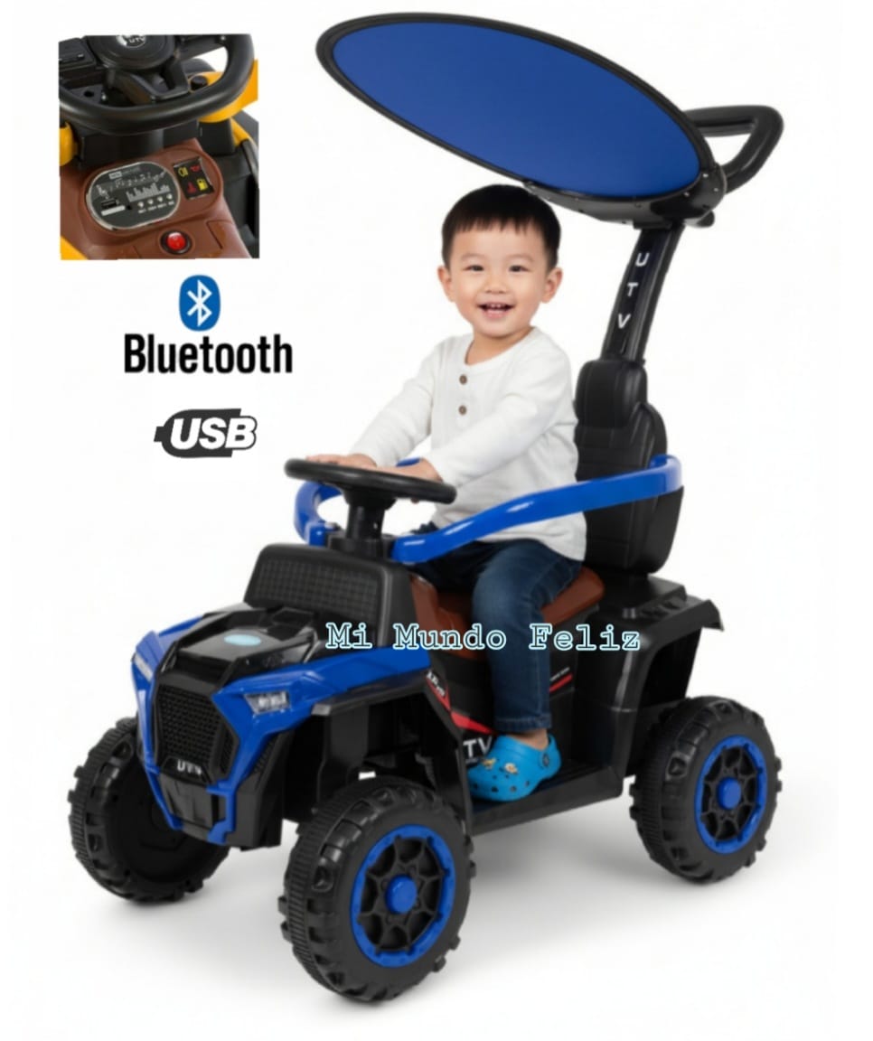 CARRITO PARA NIÑOS GRANDE CON GUIADOR MUSICAL BLUETOOTH AZUL - 1