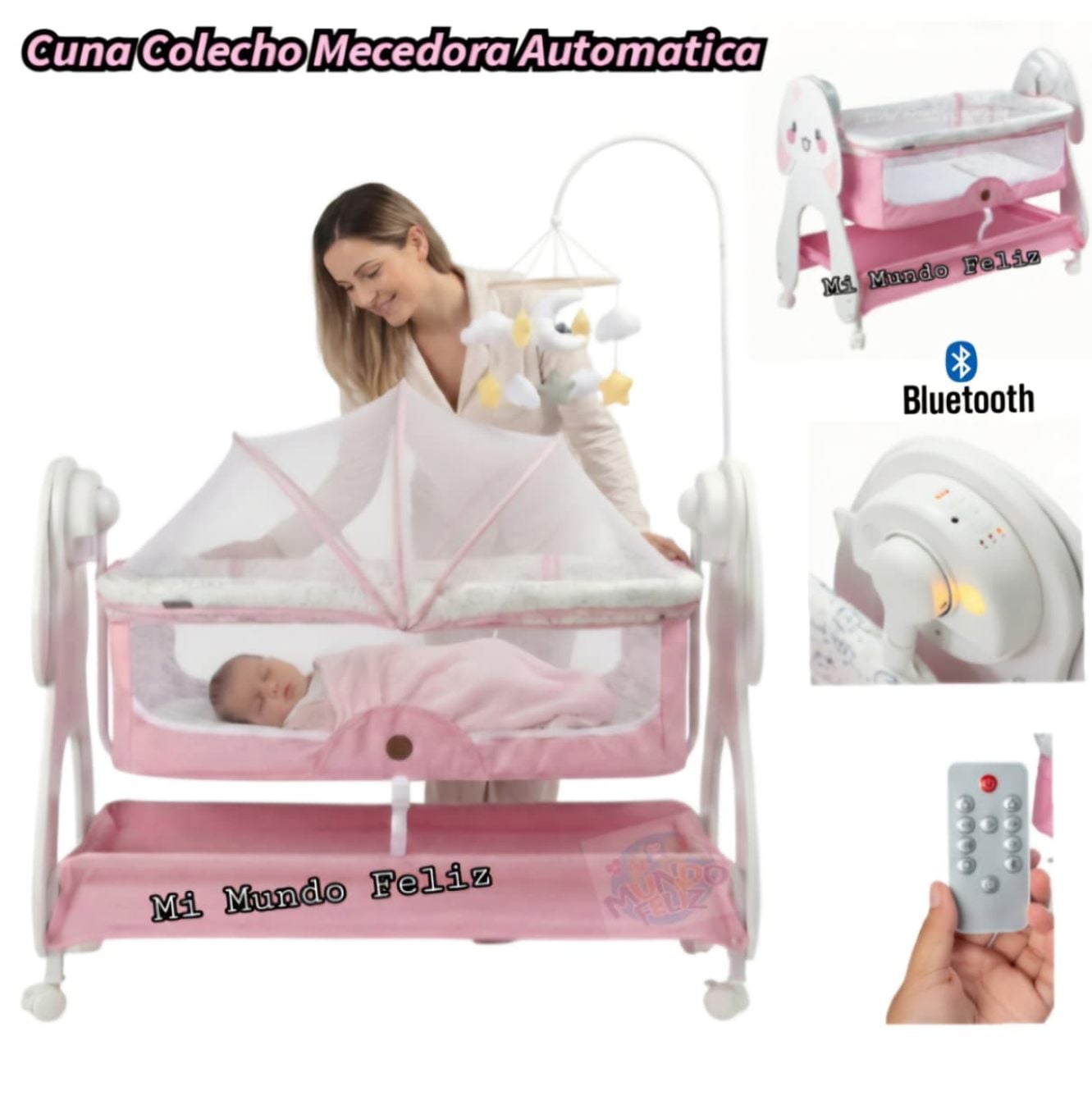 CUNA PARA BEBE CORRAL COLECHO CON TUL MOSQUITERO ELECTRICA - 3