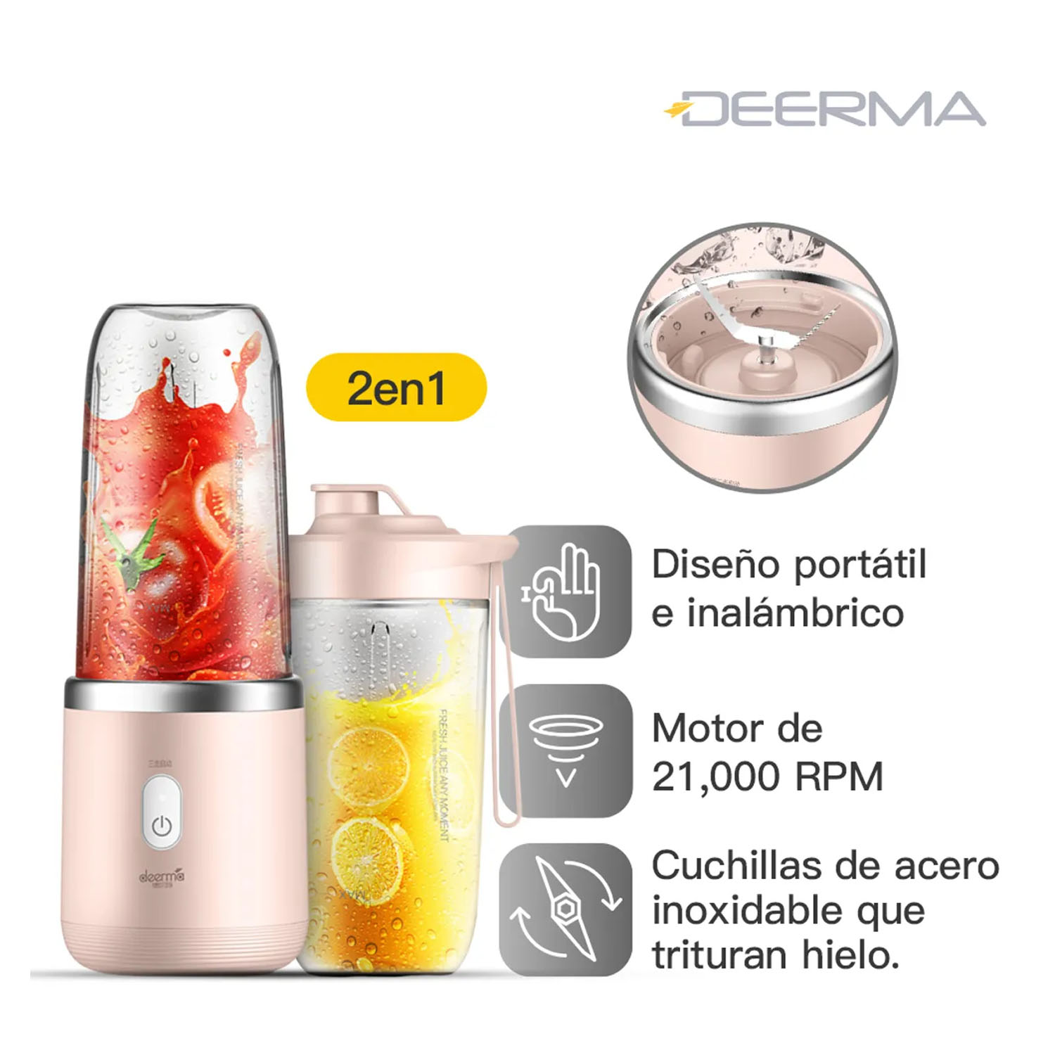 LICUADORA PORTÁTIL DERRMA NU05 ROSA 140W - 4
