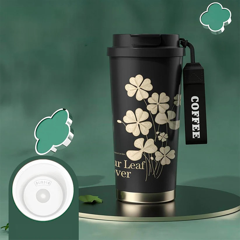 VASO TÉRMICO GERM CLOVER 500 ML NEGRO DISEÑO ELEGANTE - 3