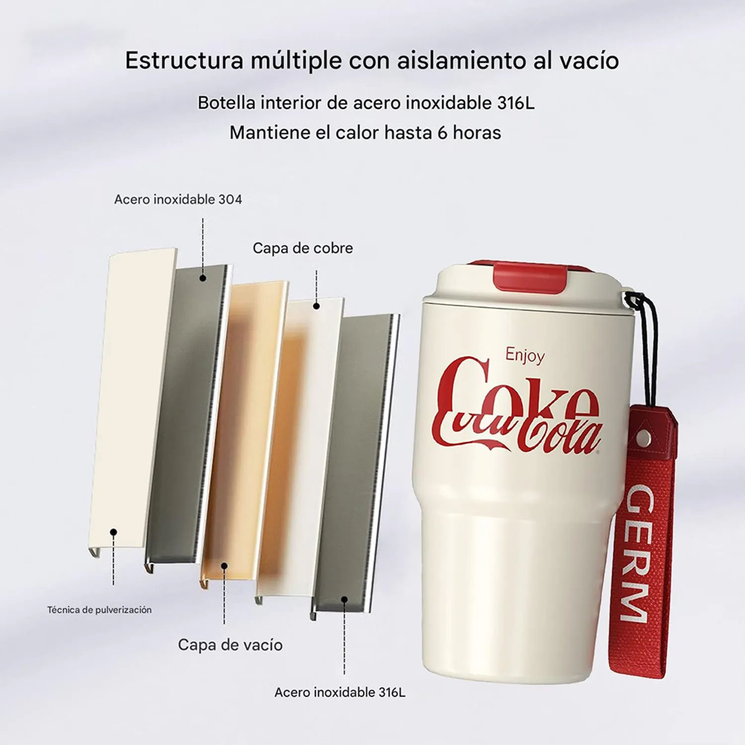 VASO TÉRMICO GERM COCA‑COLA ENJOY BEIGE-ROJO 590 ML - 2