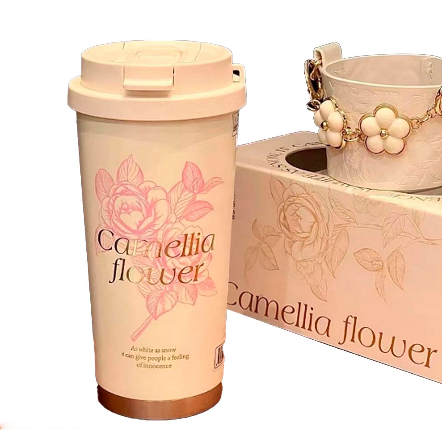 VASO TÉRMICO GERM CAMELLIA 500 ML BLANCO‑ROSA ACERO PREMIUM - 1