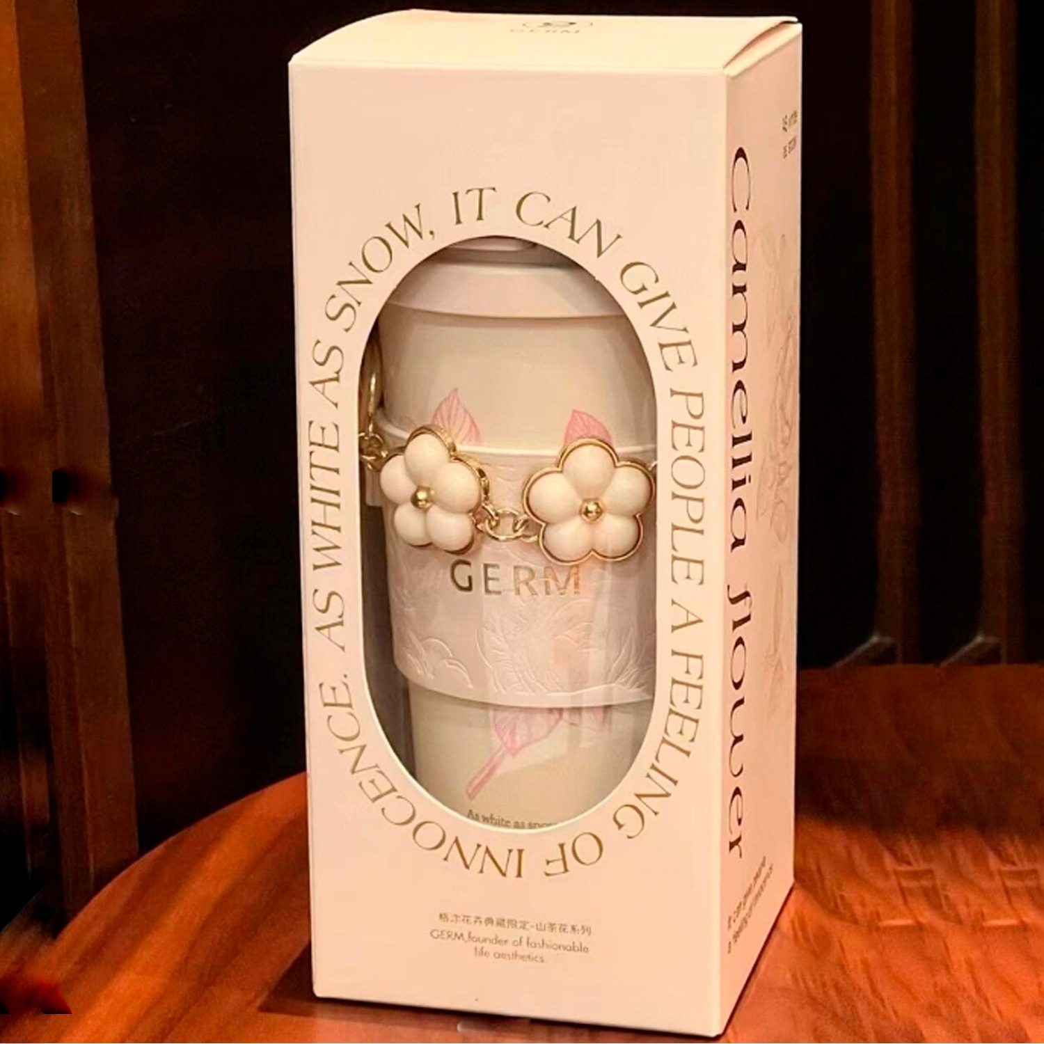 VASO TÉRMICO GERM CAMELLIA 500 ML BLANCO‑ROSA ACERO PREMIUM - 2