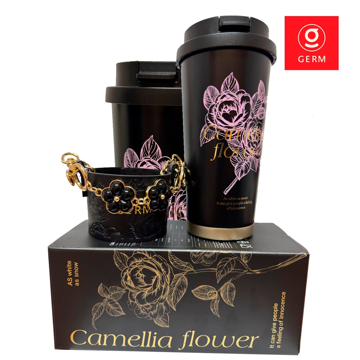 VASO TÉRMICO GERM CAMELLIA 500 ML NEGRO‑ROSA ACERO PREMIUM - 2