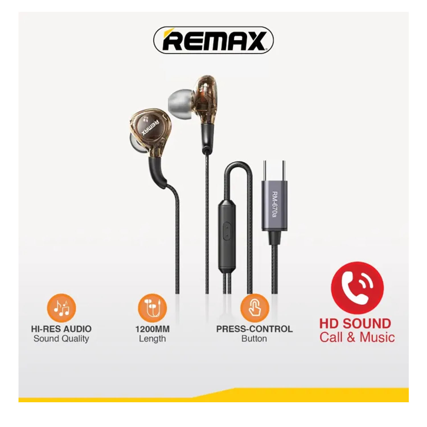 AUDÍFONOS ALÁMBRICOS REMAX RM-670 NEGRO TYPE-C - 1