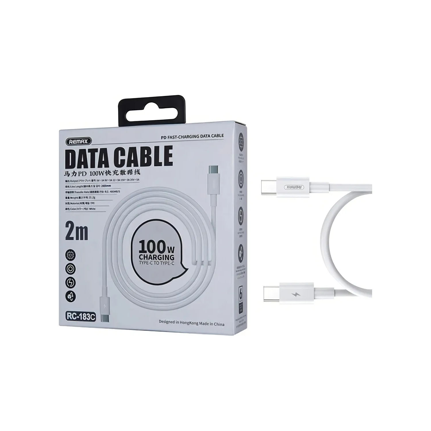 CABLE DE CARGA RÁPIDA REMAX RC-183C TYPE-C TO C BLANCO 2METROS - 4