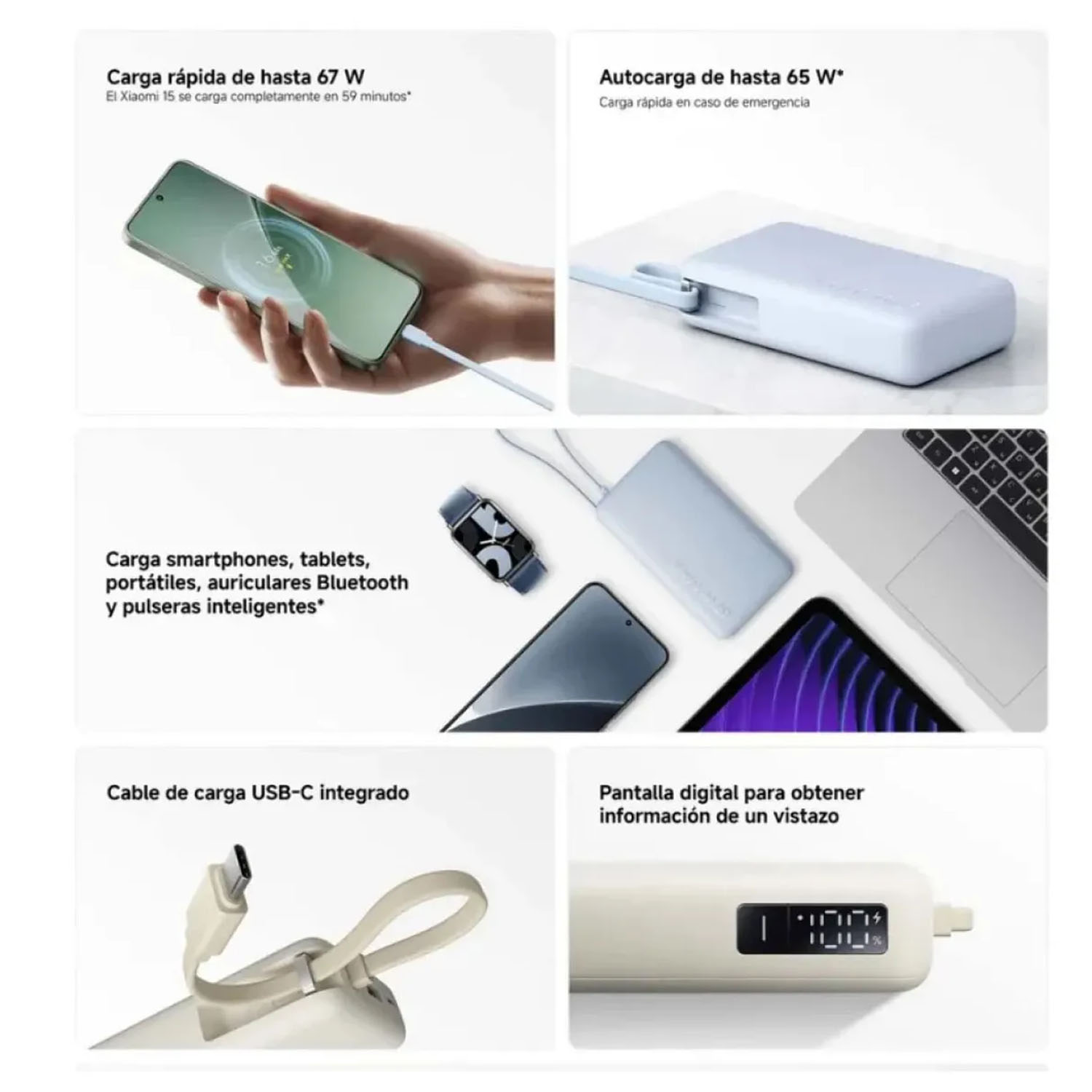 POWER BANK XIAOMI 67W CELESTE 10000MAH CARGA RÁPIDA CABLE INTEGRADO - 4