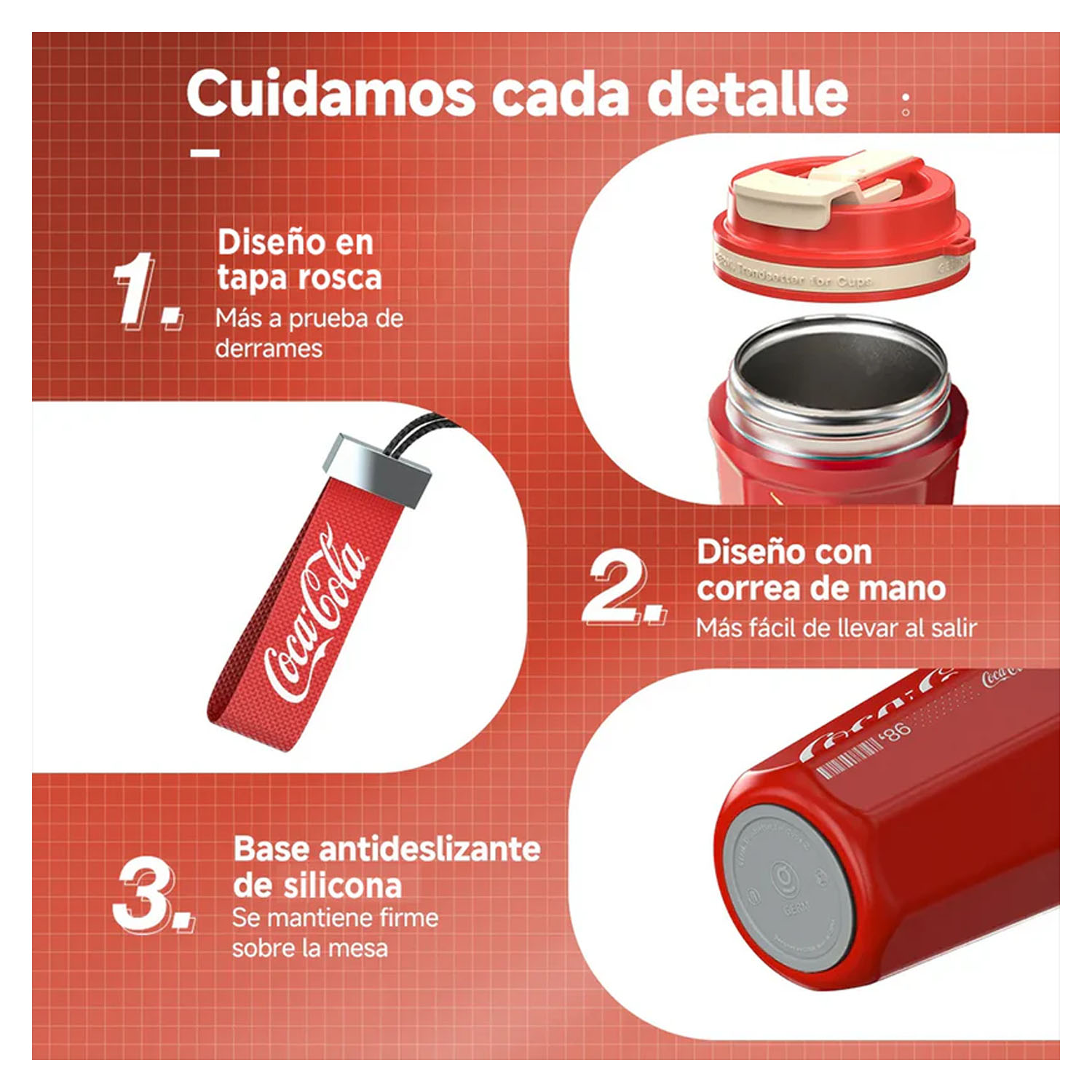 TERMO GERM ROMBO COCACOLA NEGRO 550ML ACERO INOXIDABLE - 4