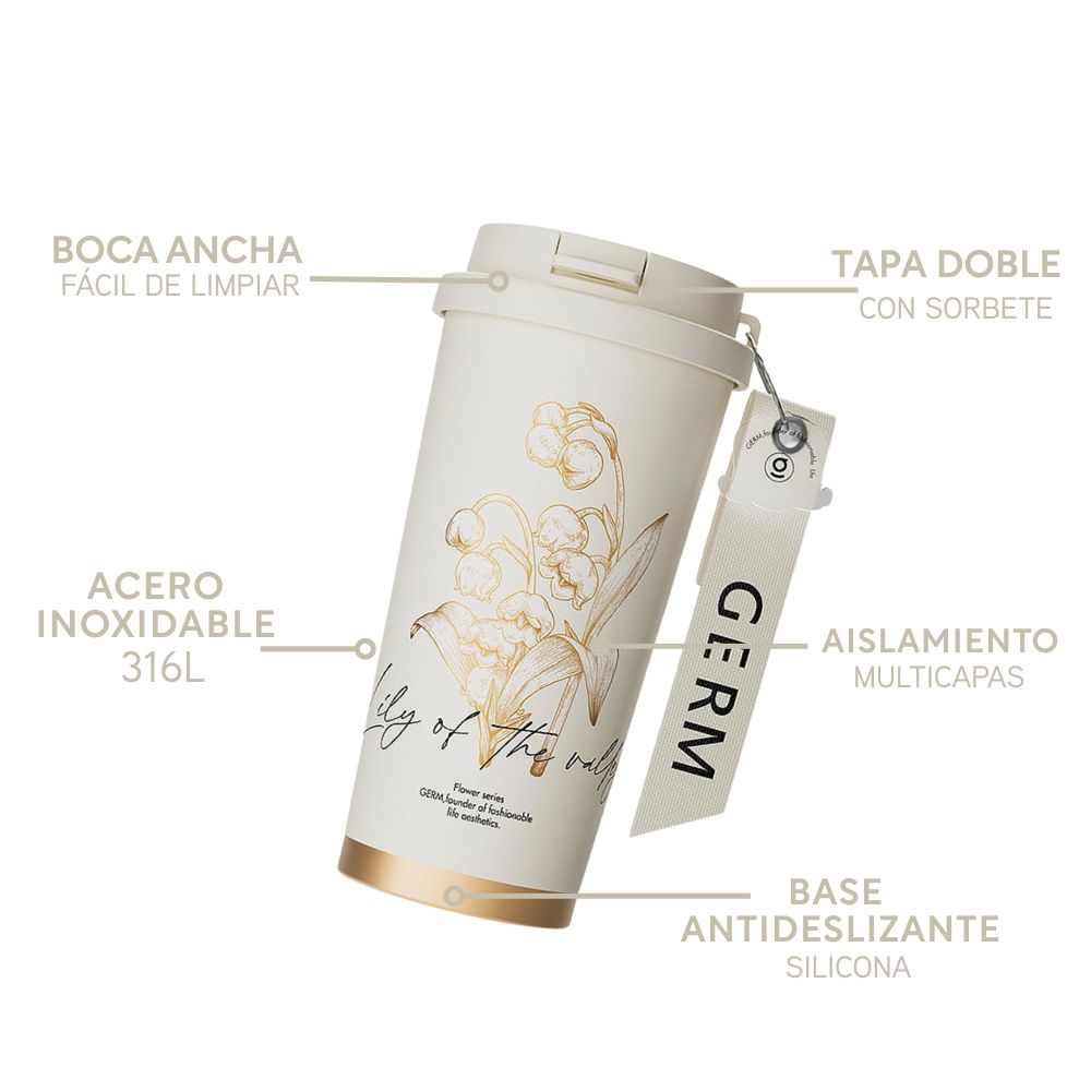 VASO TÉRMICO GERM CLOVER BEIGE PEONIAS 500 ML - 5