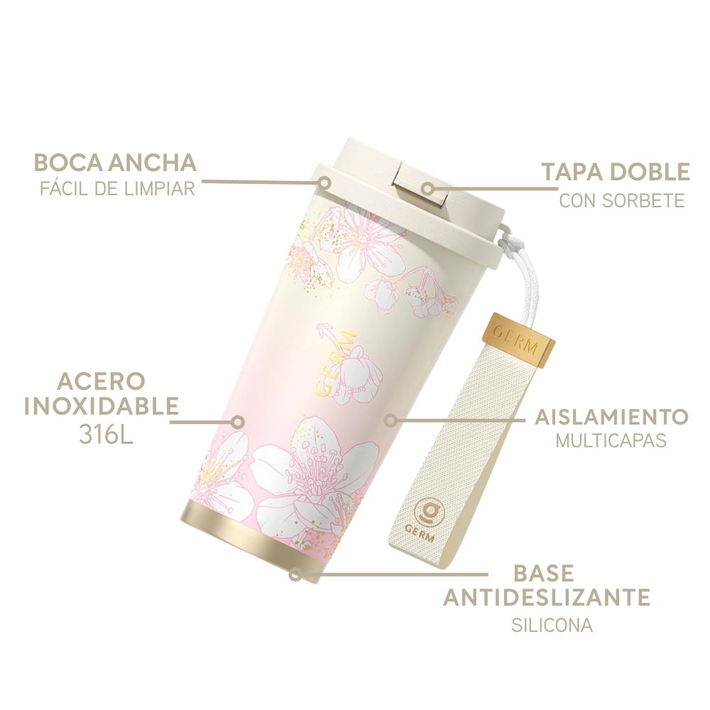 VASO TÉRMICO GERM SAKURA ROSA 500ML ACERO INOXIDABLE - 6