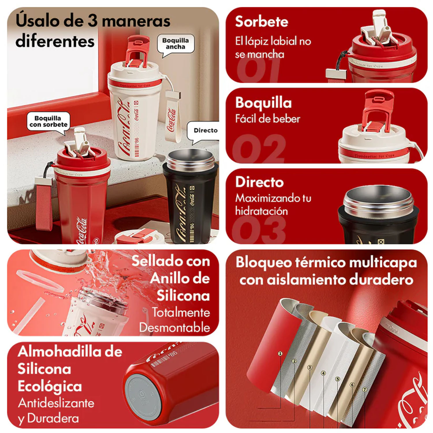 TERMO GERM ROMBO COCACOLA BLANCO 550ML ACERO INOXIDABLE - 2