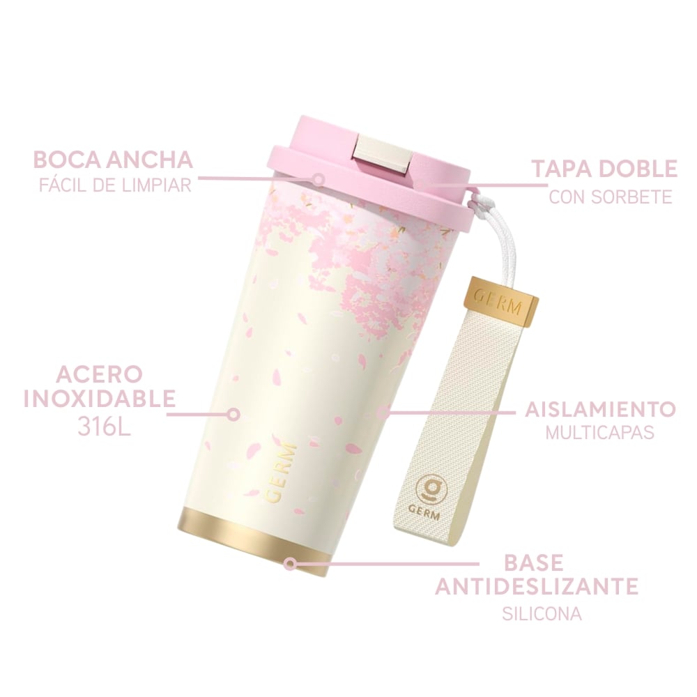 VASO TÉRMICO GERM SAKURA BLANCO 500ML ACERO INOXIDABLE - 3