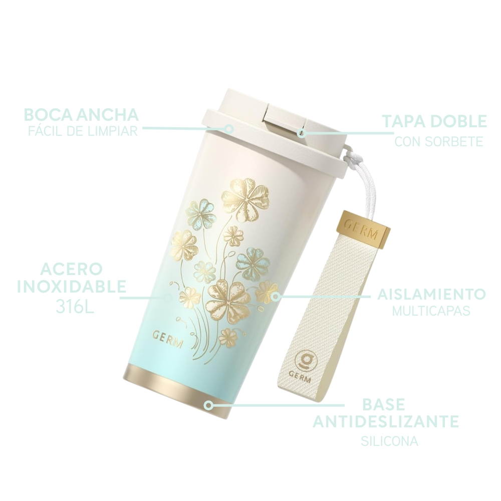 VASO TÉRMICO GERM TREBOL CELESTE 500ML ACERO INOXIDABLE - 4