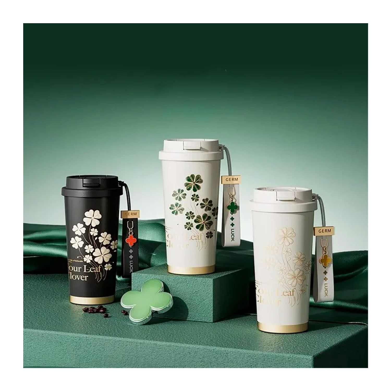 VASO TÉRMICO GERM CLOVER BLANCO Y DORADO 500 ML - 4