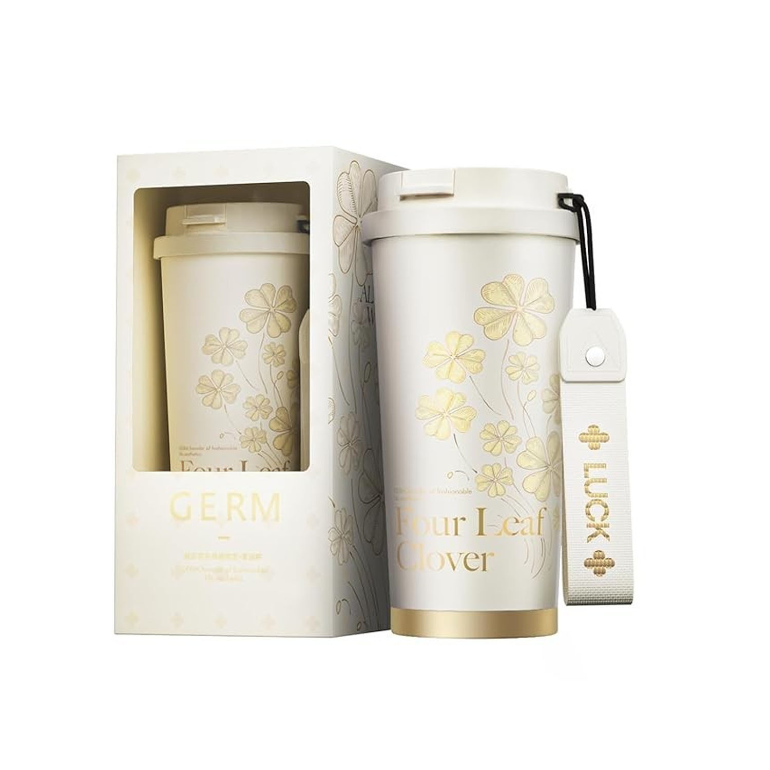 VASO TÉRMICO GERM CLOVER BLANCO Y DORADO 500 ML - 5