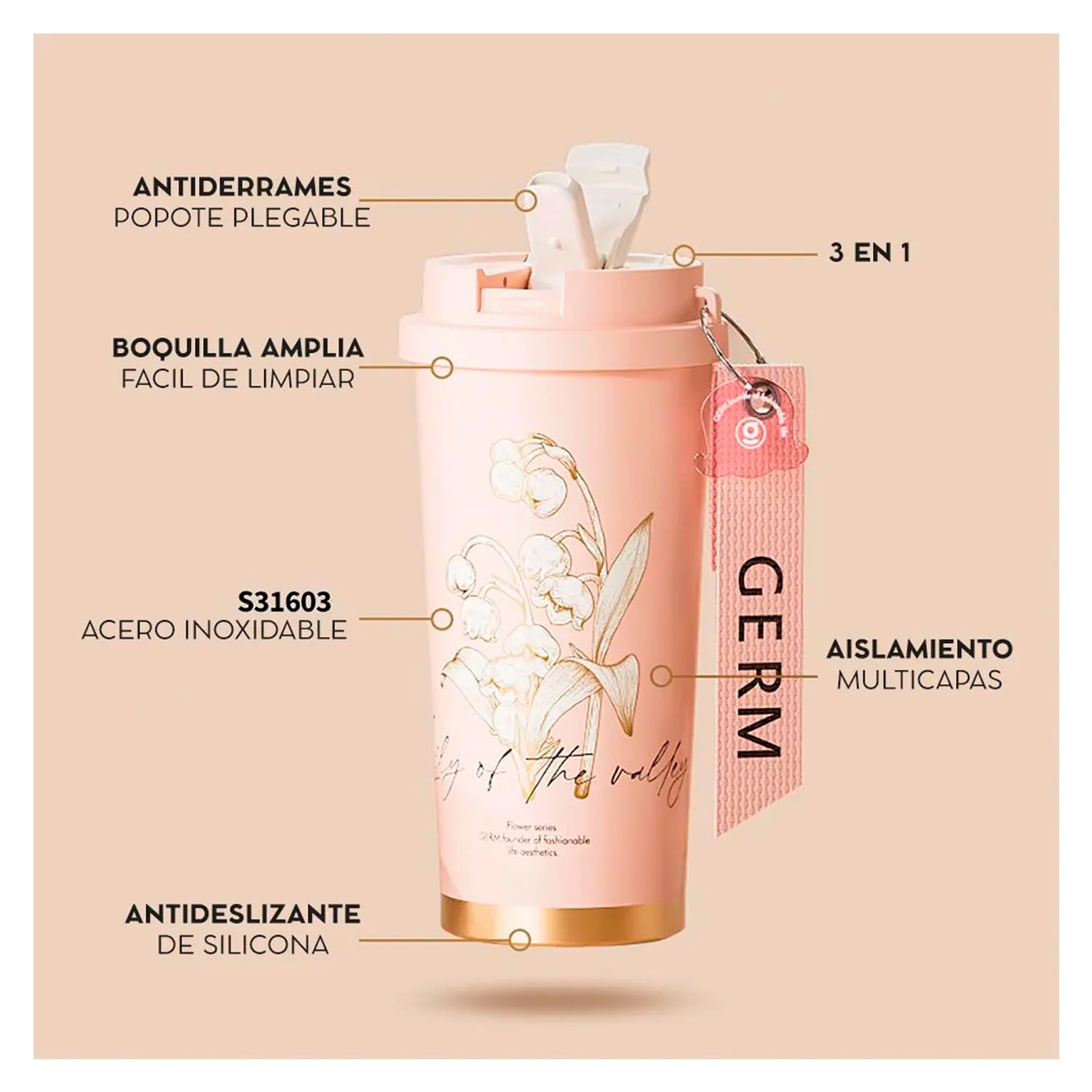 VASO TÉRMICO GERM CLOVER ROSA PEONIAS 500 ML - 3