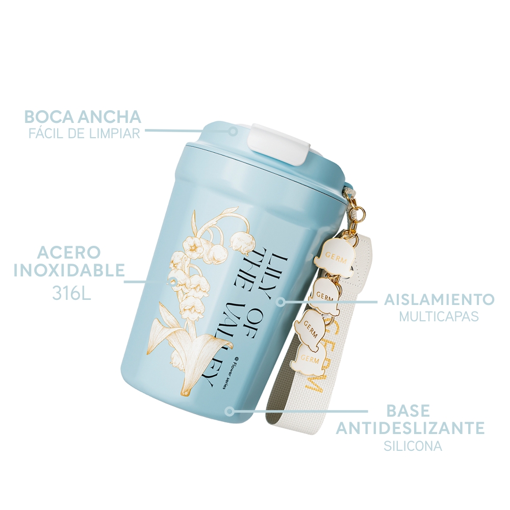 VASO TÉRMICO GERM LILY BABY BLUE 390ML ACERO INOXIDABLE - 4