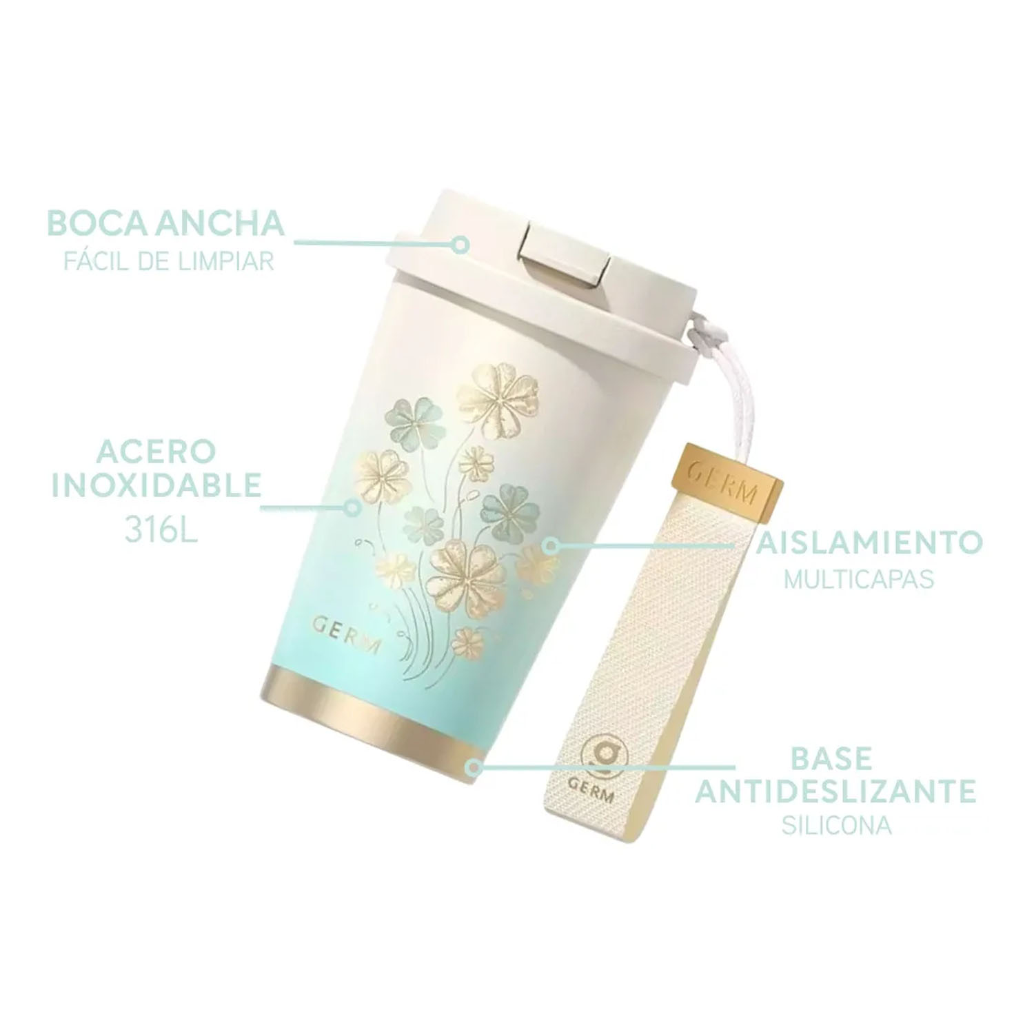 VASO TÉRMICO GERM TRÉBOL CELESTE 390ML ACERO INOXIDABLE - 2