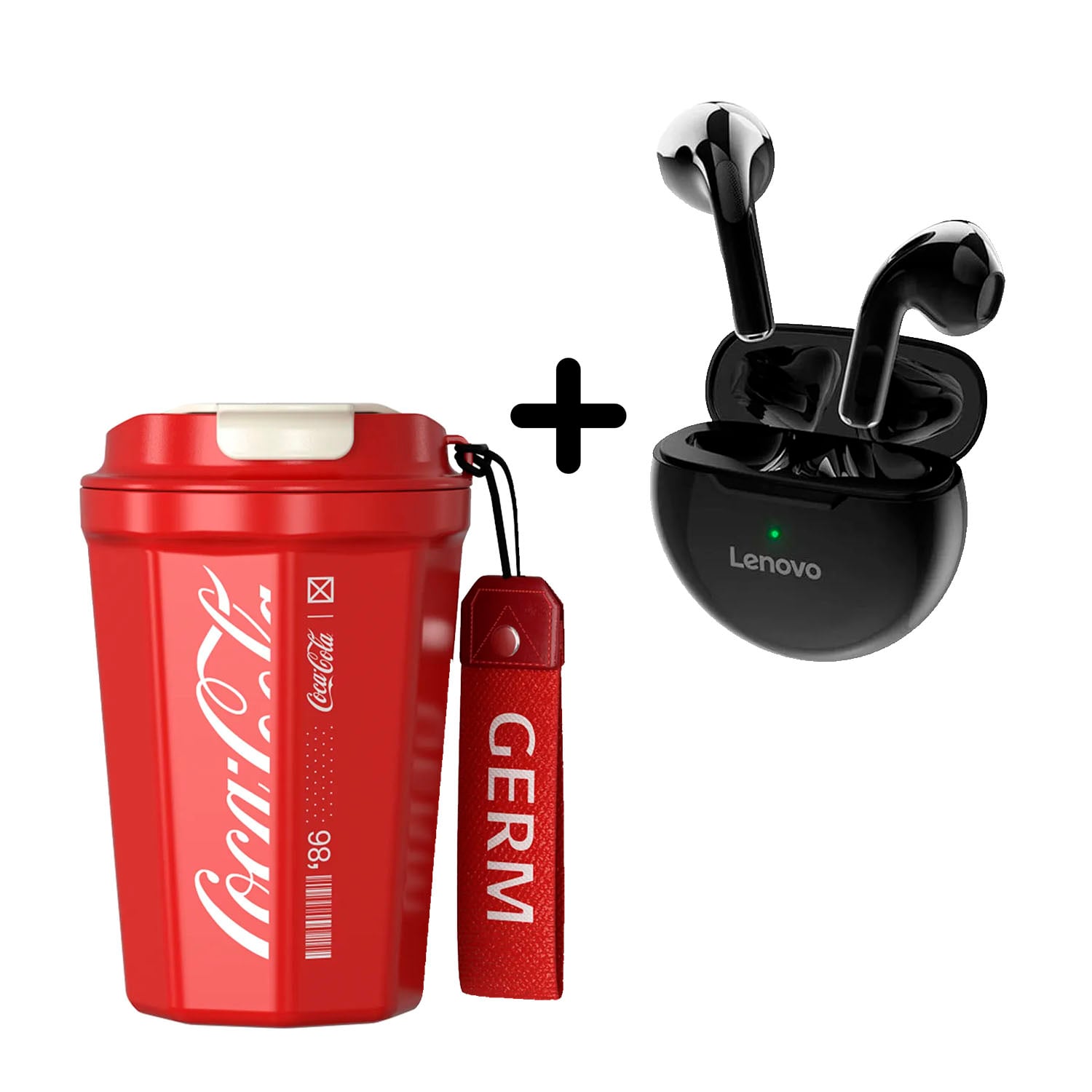 COMBO VASO COCA-COLA ROJO 390ML + AUDÍFONO LENOVO HT38 NEGRO - 1