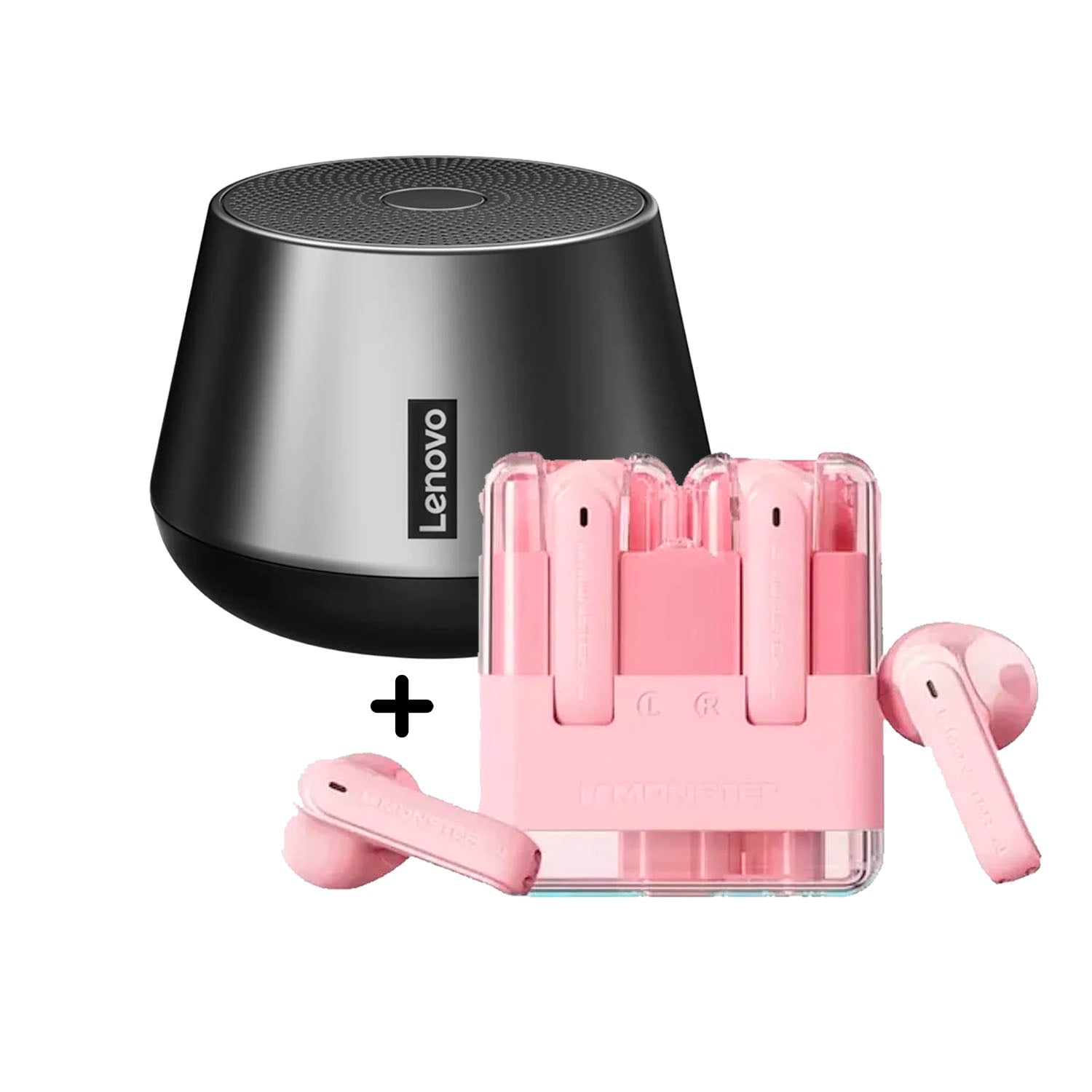 COMBO AUDÍFONOS MONSTER XKT12 ROSA + PARLANTE LENOVO K3 PRO - 1