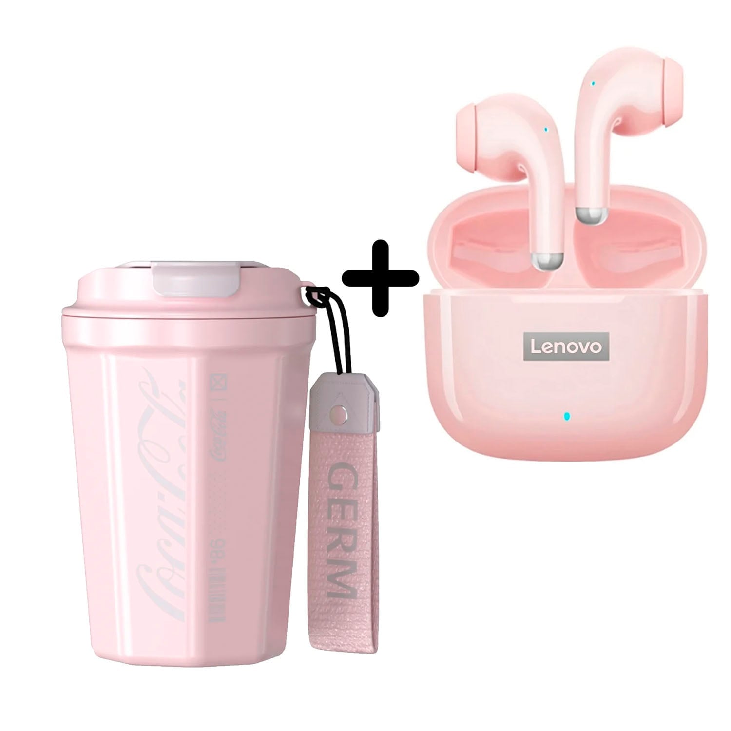 COMBO VASO COCA-COLA ROSA 390ML + AUDIFONOS LENOVO LP40 PRO ROSA - 1