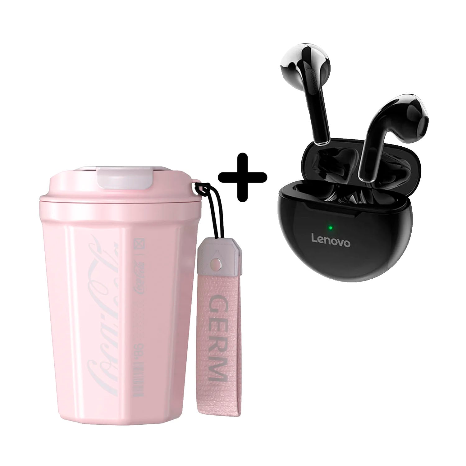 COMBO VASO COCA-COLA ROSA 390ML + AUDÍFONO LENOVO HT38 NEGRO - 1