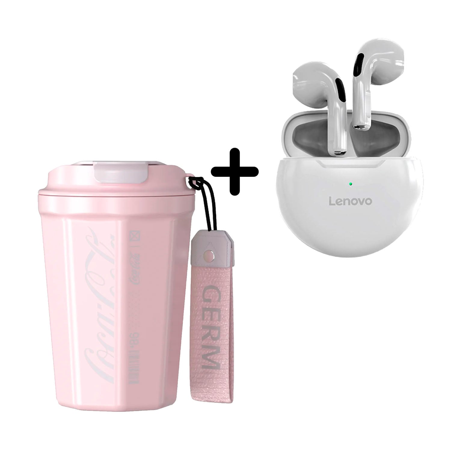 COMBO VASO COCA-COLA ROSA 390ML + AUDÍFONO LENOVO HT38 BLANCO - 1