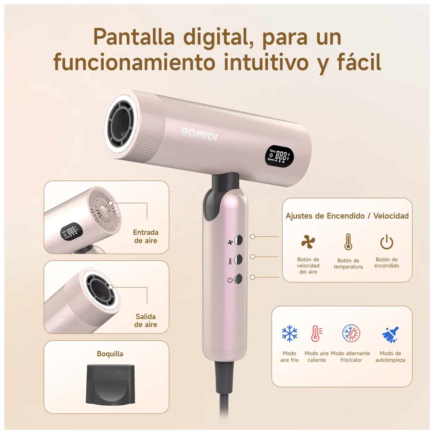 SECADORA DE CABELLO PROFESIONAL BOMIDI HD08 PEGABLE AZUL - 6