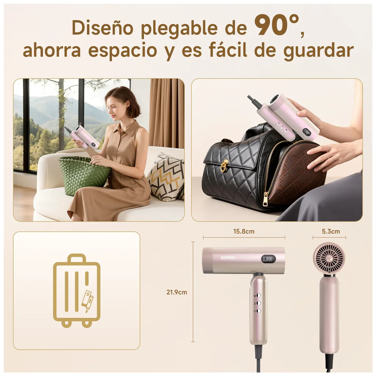 SECADORA DE CABELLO PROFESIONAL BOMIDI HD08 PEGABLE GRIS - 7