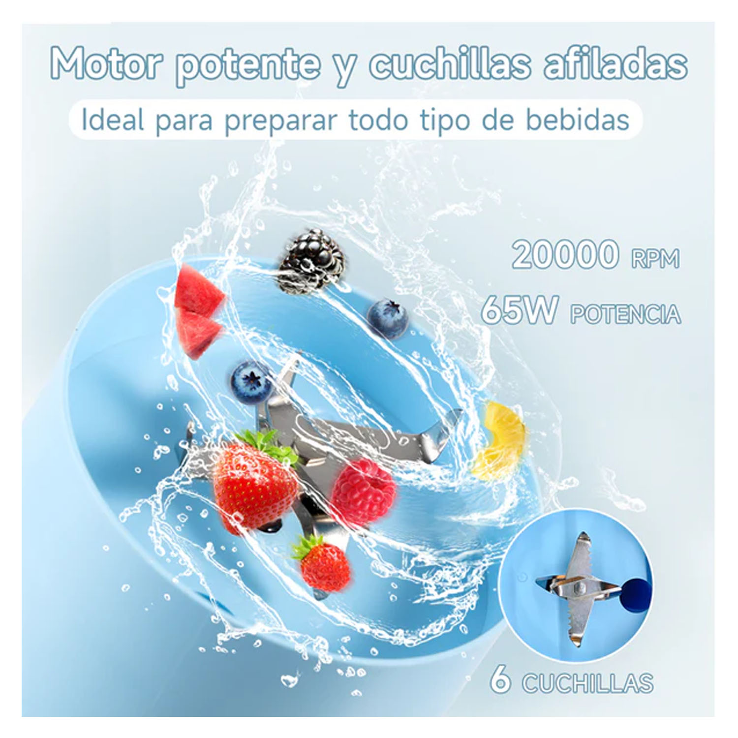 LICUADORA PORTÁTIL BOMIDI JB01 CELESTE 450ML - 4