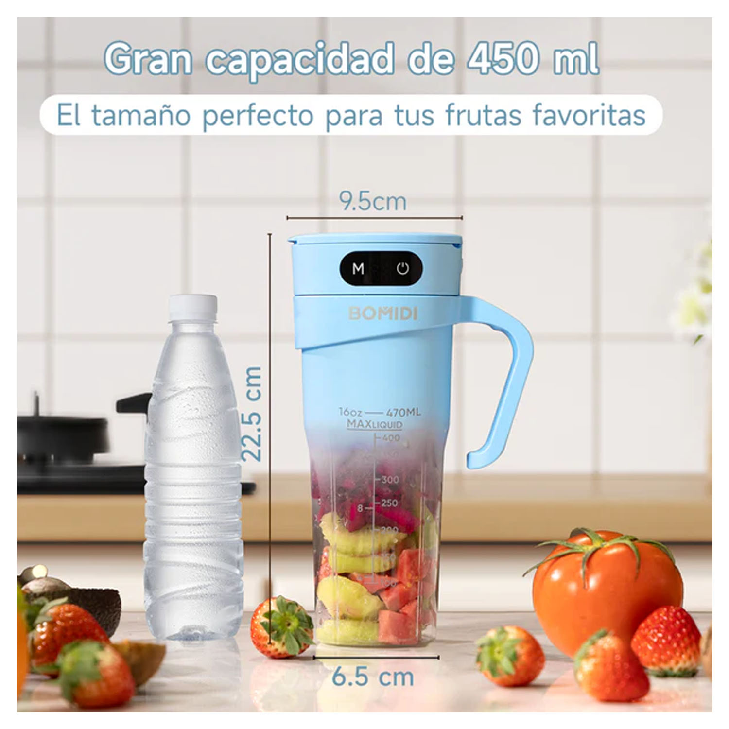 LICUADORA PORTÁTIL BOMIDI JB01 CELESTE 450ML - 5