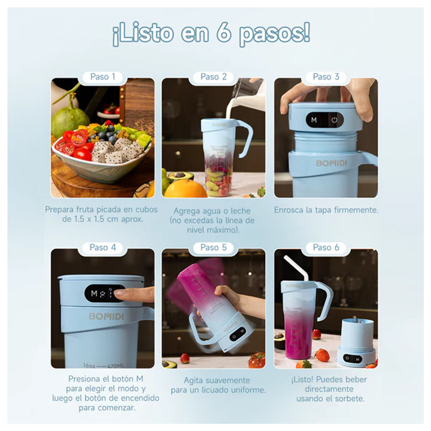 LICUADORA PORTÁTIL BOMIDI JB01 CELESTE 450ML - 7