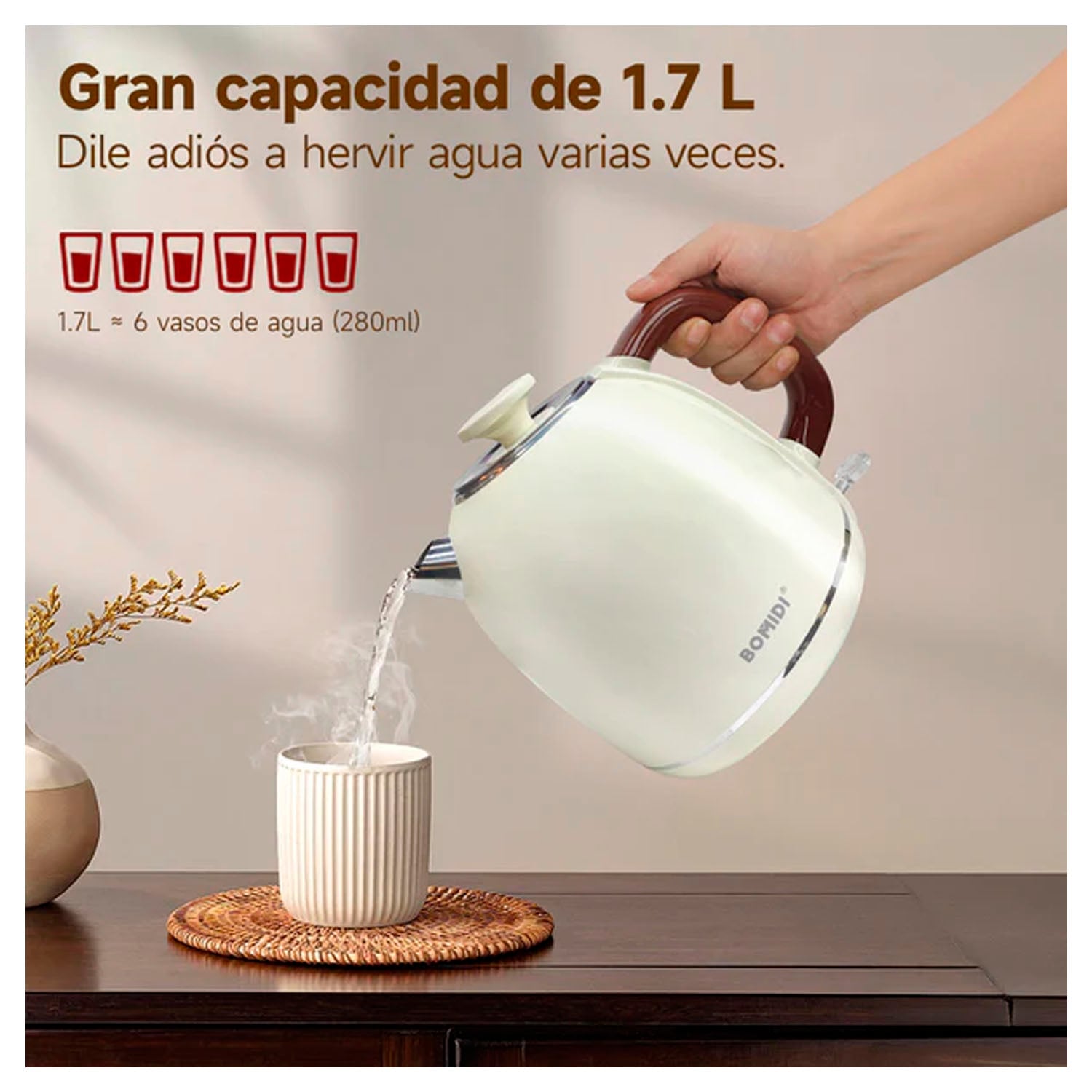 HERVIDOR ELÉCTRICO RETRO BOMIDI YD-1831 BEIGE 1,7L - 6