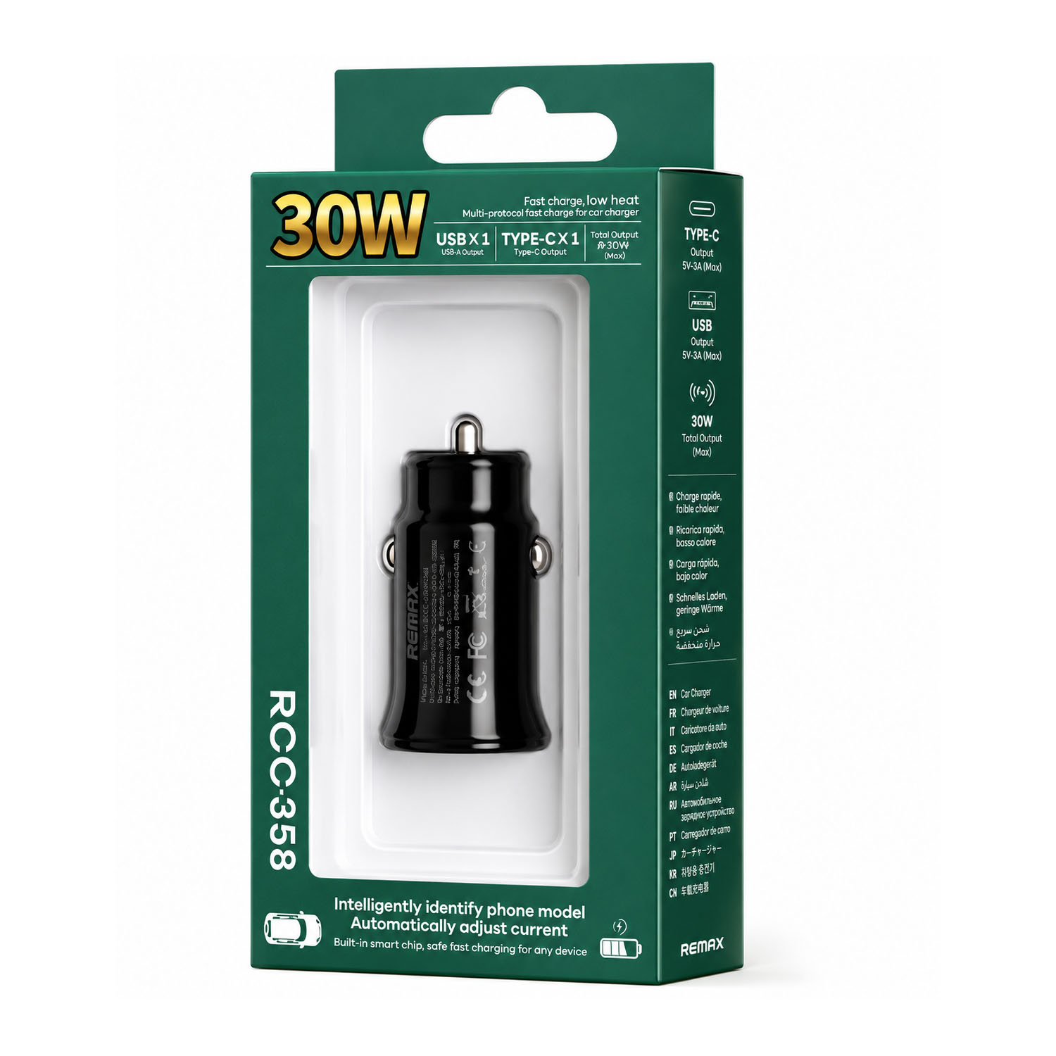 CARGADOR PARA AUTO REMAX RCC358 NEGRO CARGA RÁPIDA 30W - 2