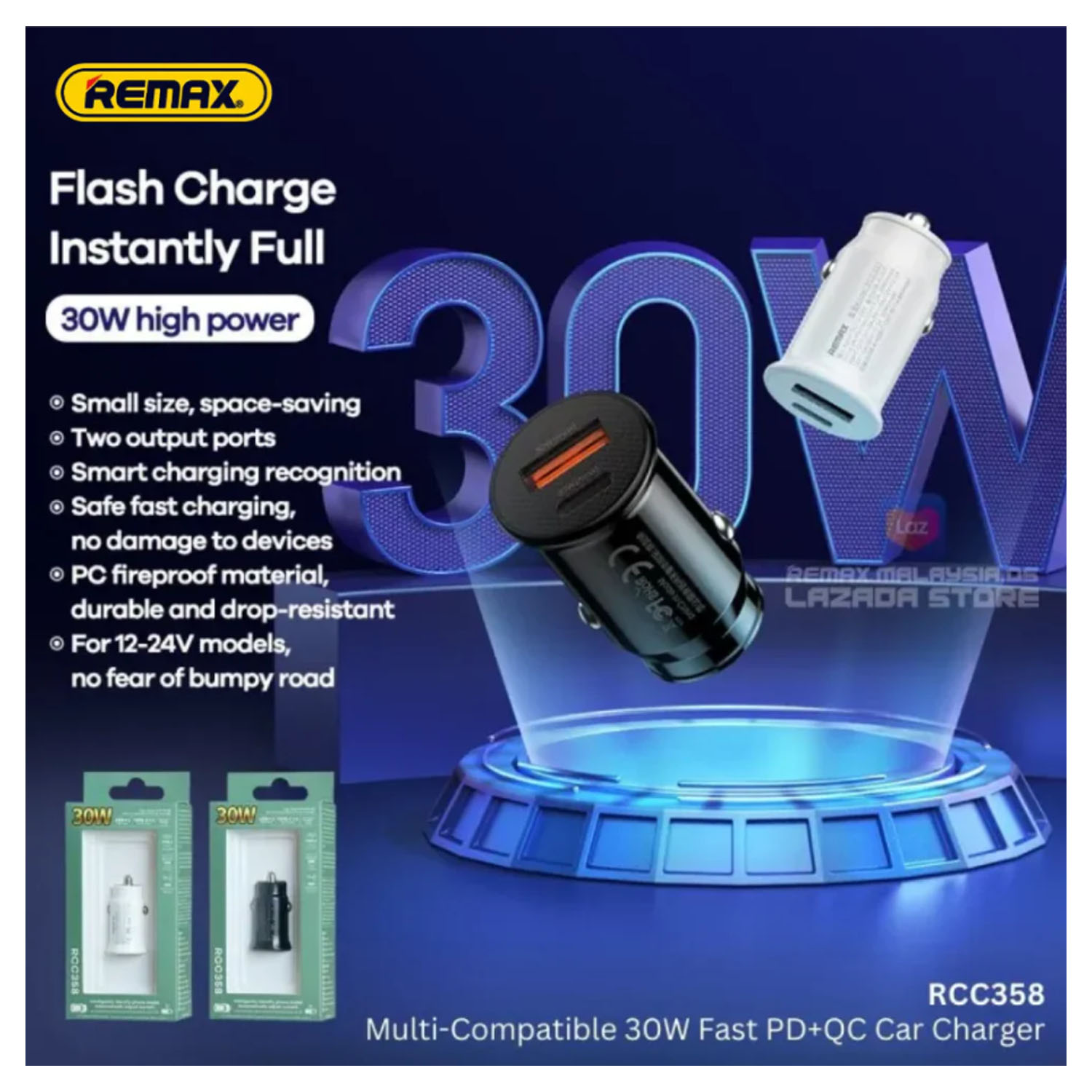 CARGADOR PARA AUTO REMAX RCC358 NEGRO CARGA RÁPIDA 30W - 3