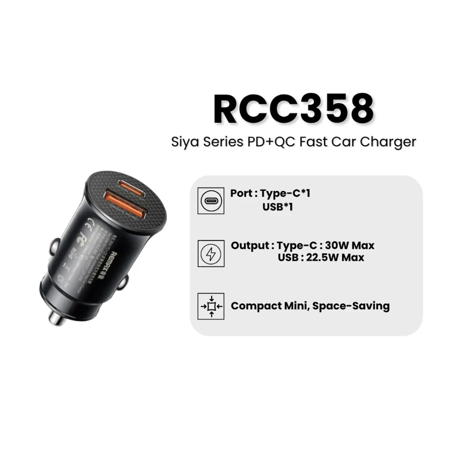 CARGADOR PARA AUTO REMAX RCC358 NEGRO CARGA RÁPIDA 30W - 4