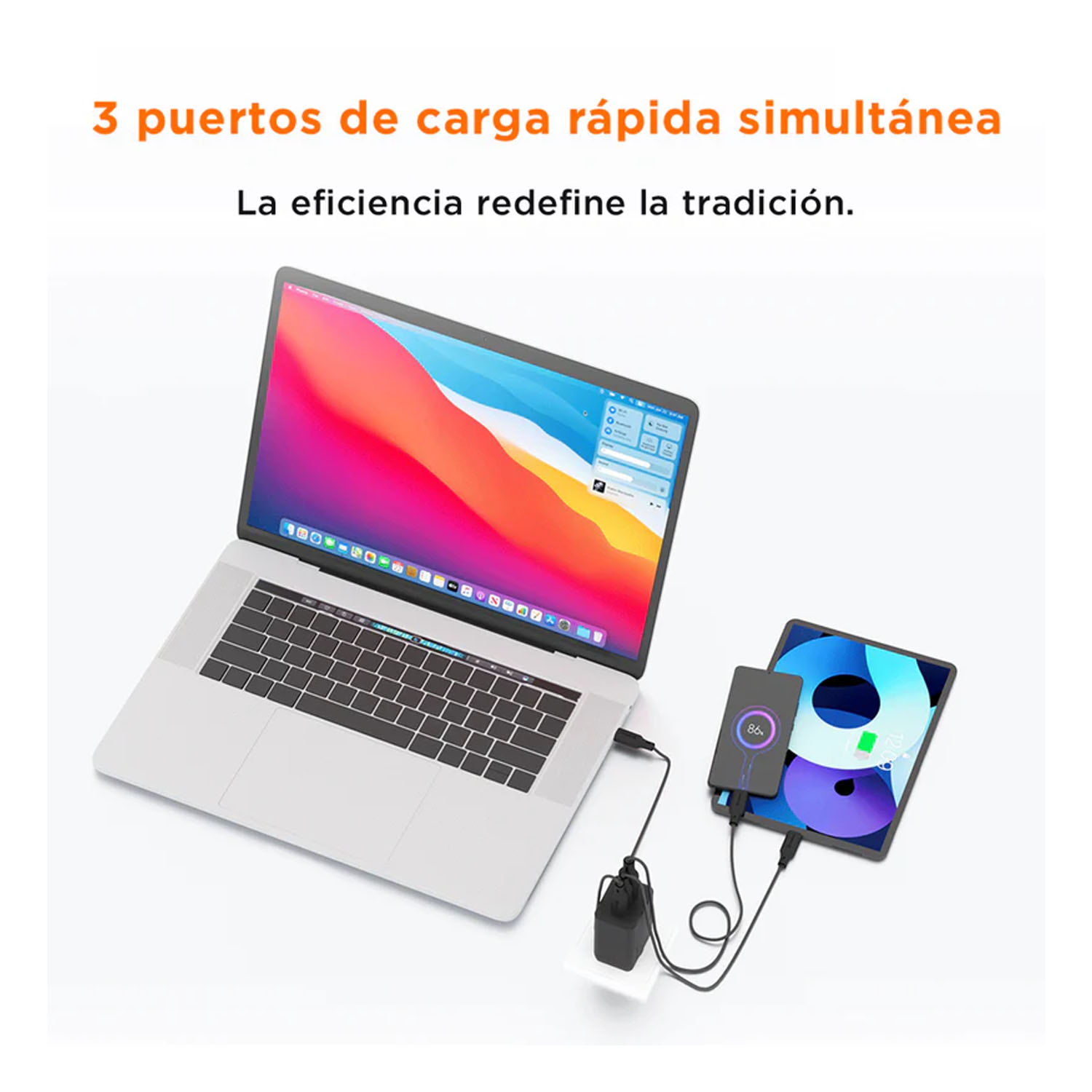CARGADOR RÁPIDO SOLOHOUR GAN 65W 3 EN 1 CON CABLE USB-C A USB-C NEGRO - 5