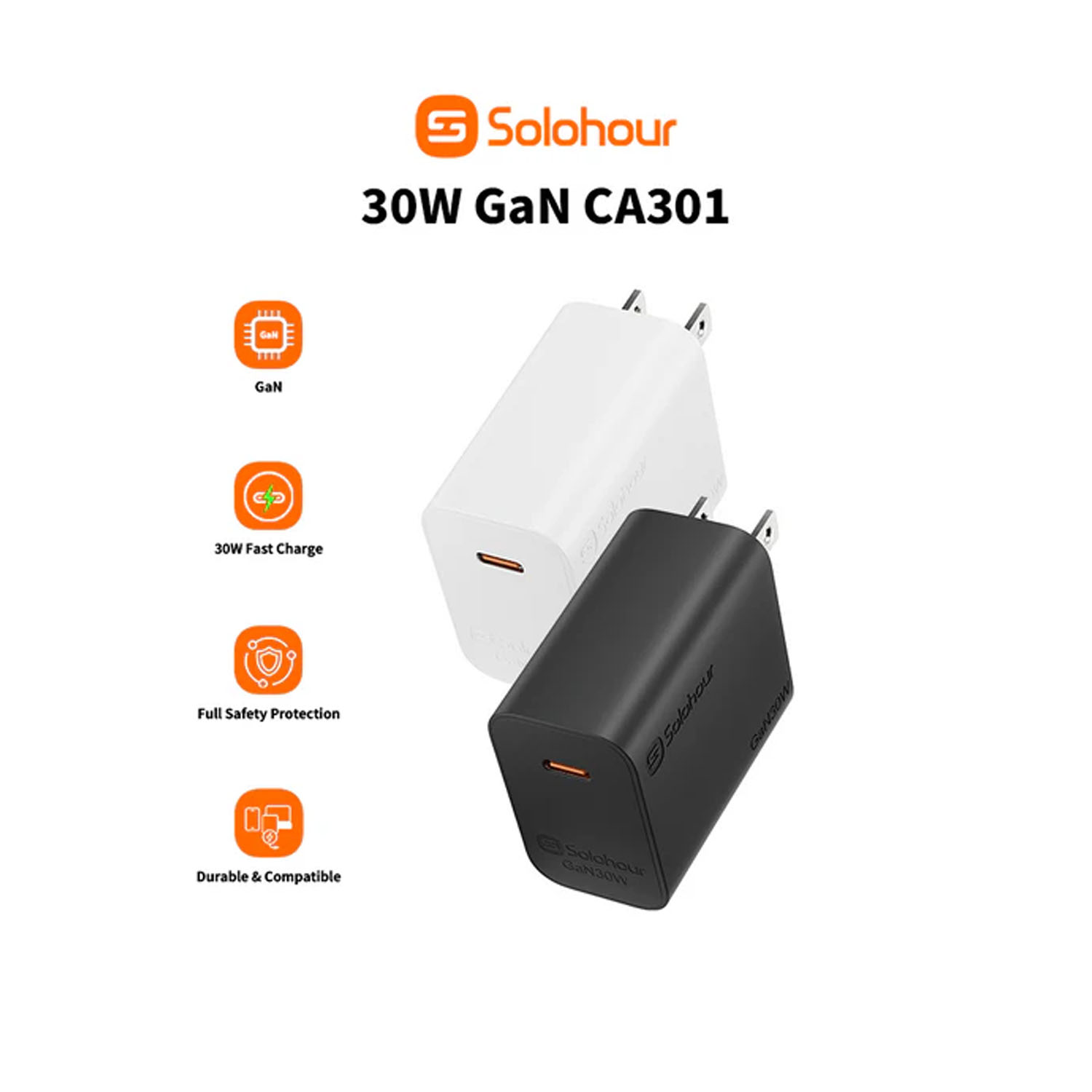 CARGADOR RÁPIDO SOLOHOUR GAN 30W NEGRO CON CABLE TYPE-C - 3