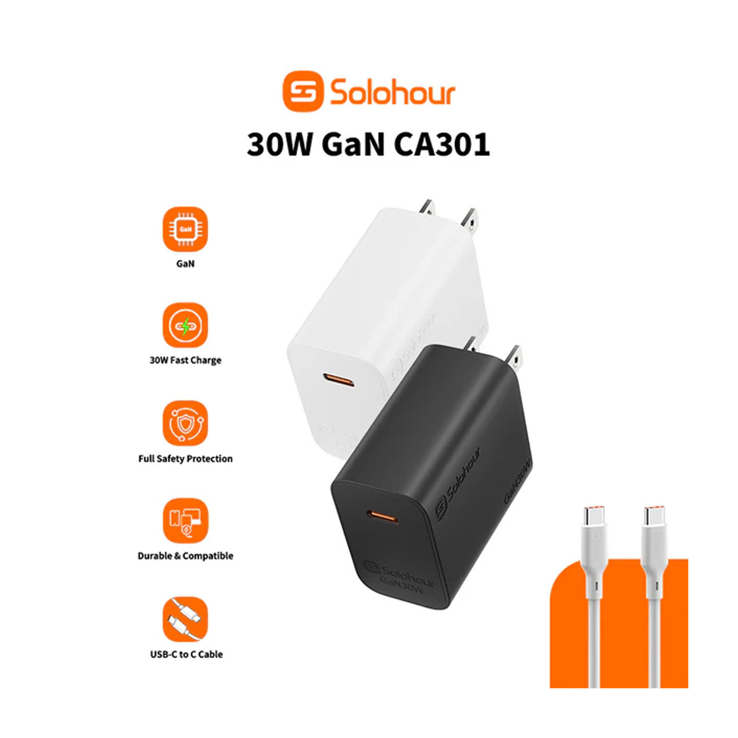 CARGADOR RÁPIDO SOLOHOUR GAN 30W NEGRO CON CABLE TYPE-C - 4