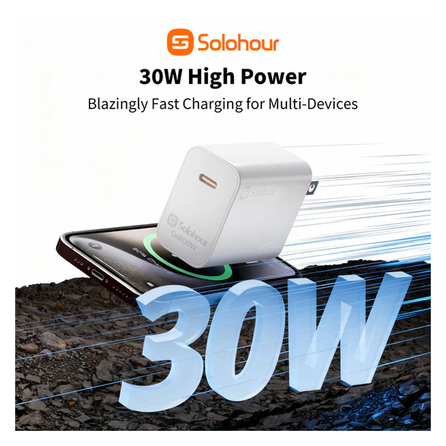 CARGADOR RÁPIDO SOLOHOUR GAN 30W NEGRO CON CABLE TYPE-C - 8