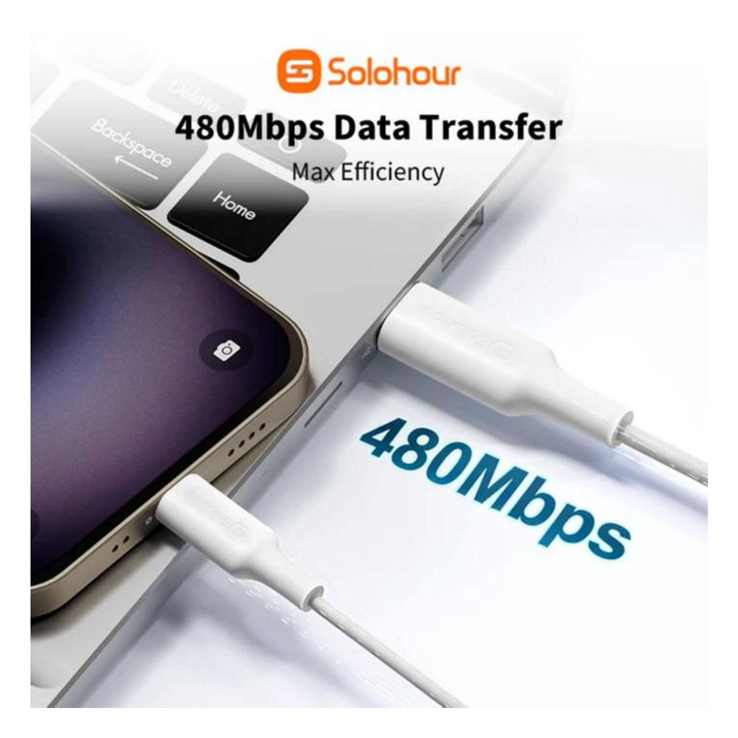 CABLE DE CARGA RÁPIDA SOLOHOUR TYPE-C TO LIGHTNING 1M BLANCO 480MBPS - 2