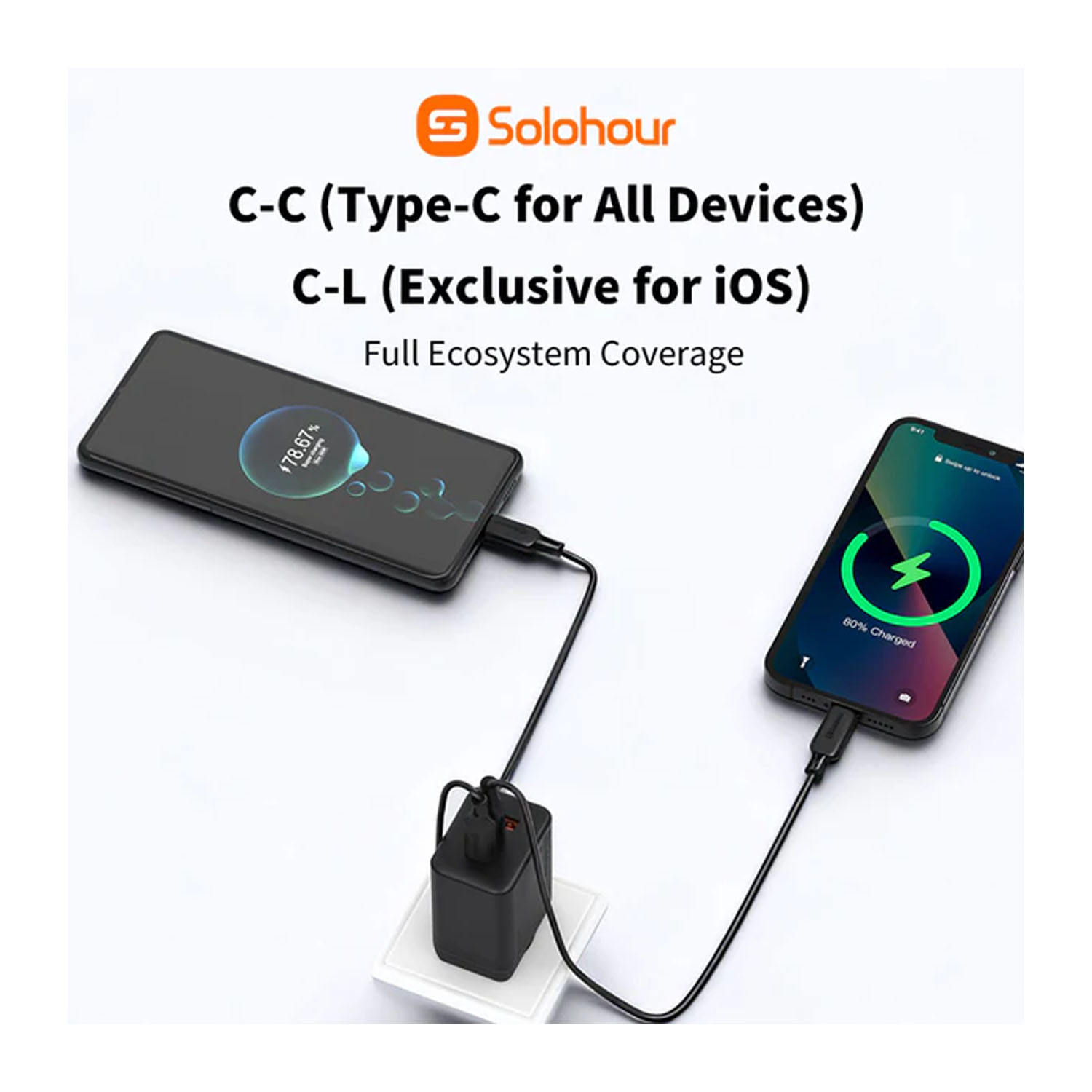 CABLE DE CARGA RÁPIDA SOLOHOUR TYPE-C TO LIGHTNING 1M BLANCO 480MBPS - 6
