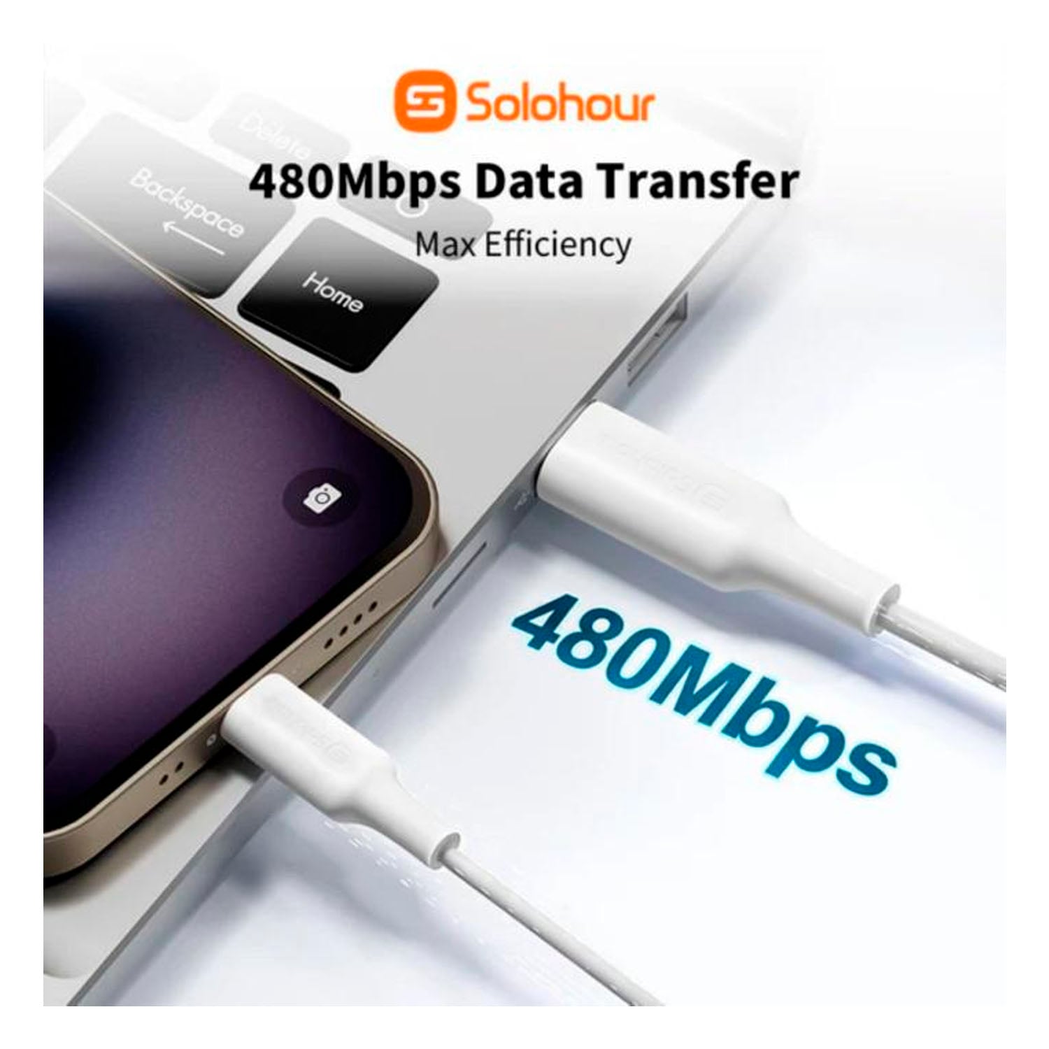 CABLE CARGA RÁPIDA SOLOHOUR TYPE-C TO TYPE-C 1M BLANCO 480MBPS - 2
