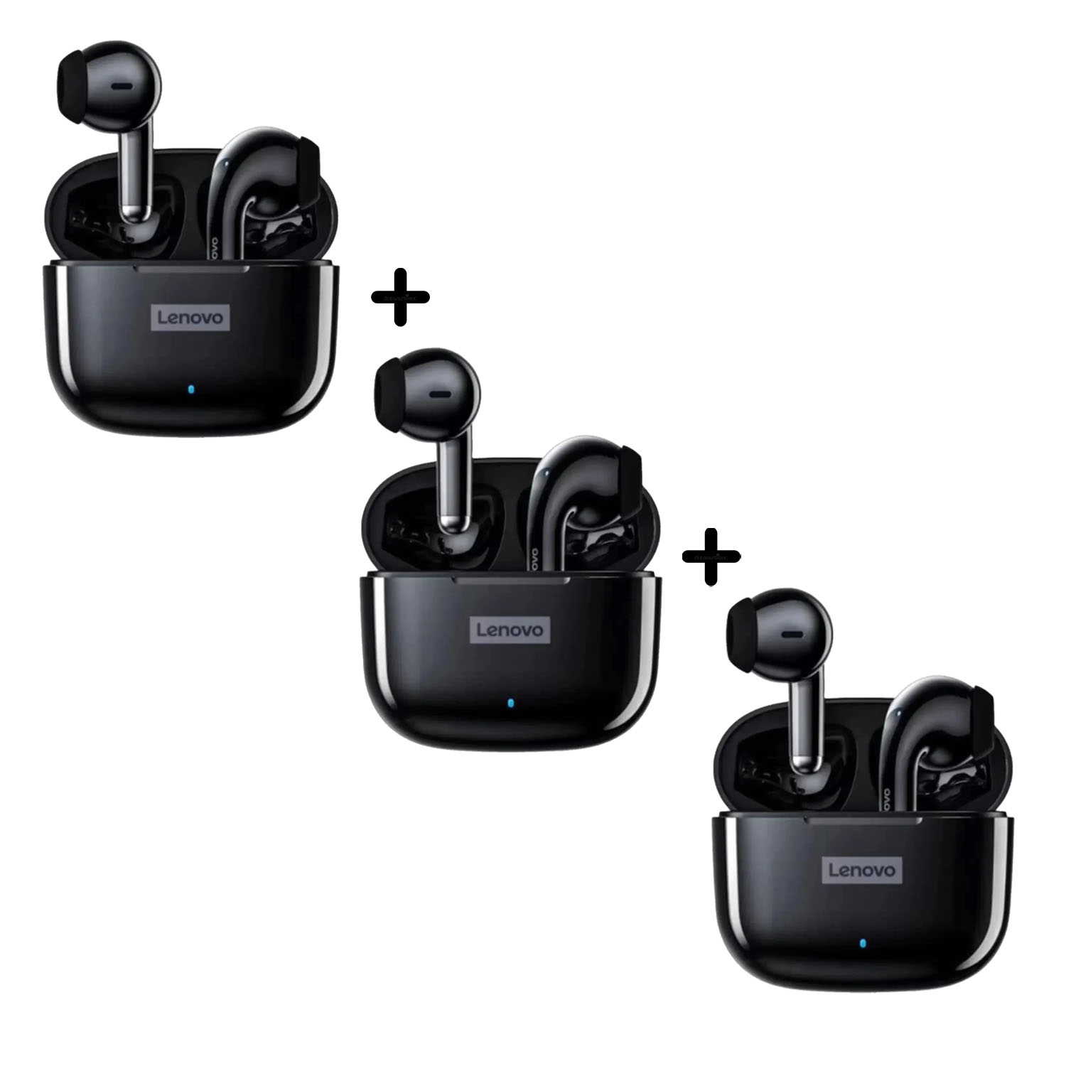 COMBO LENOVO AUDIFONOS LP40 PRO NEGRO X3 BLUETOOTH 5.1 - 1
