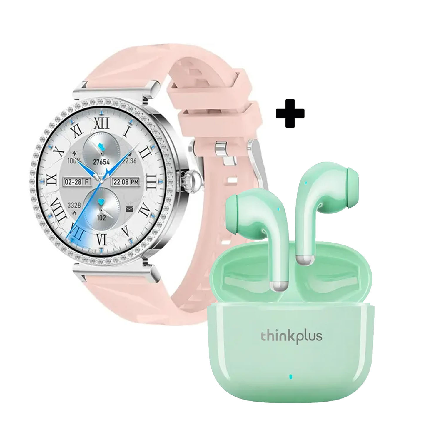 COMBO SMARTWATCH VIDVIE SW1624 ROSADO + AUDÍFONOS LP40 PRO VERDE - 1