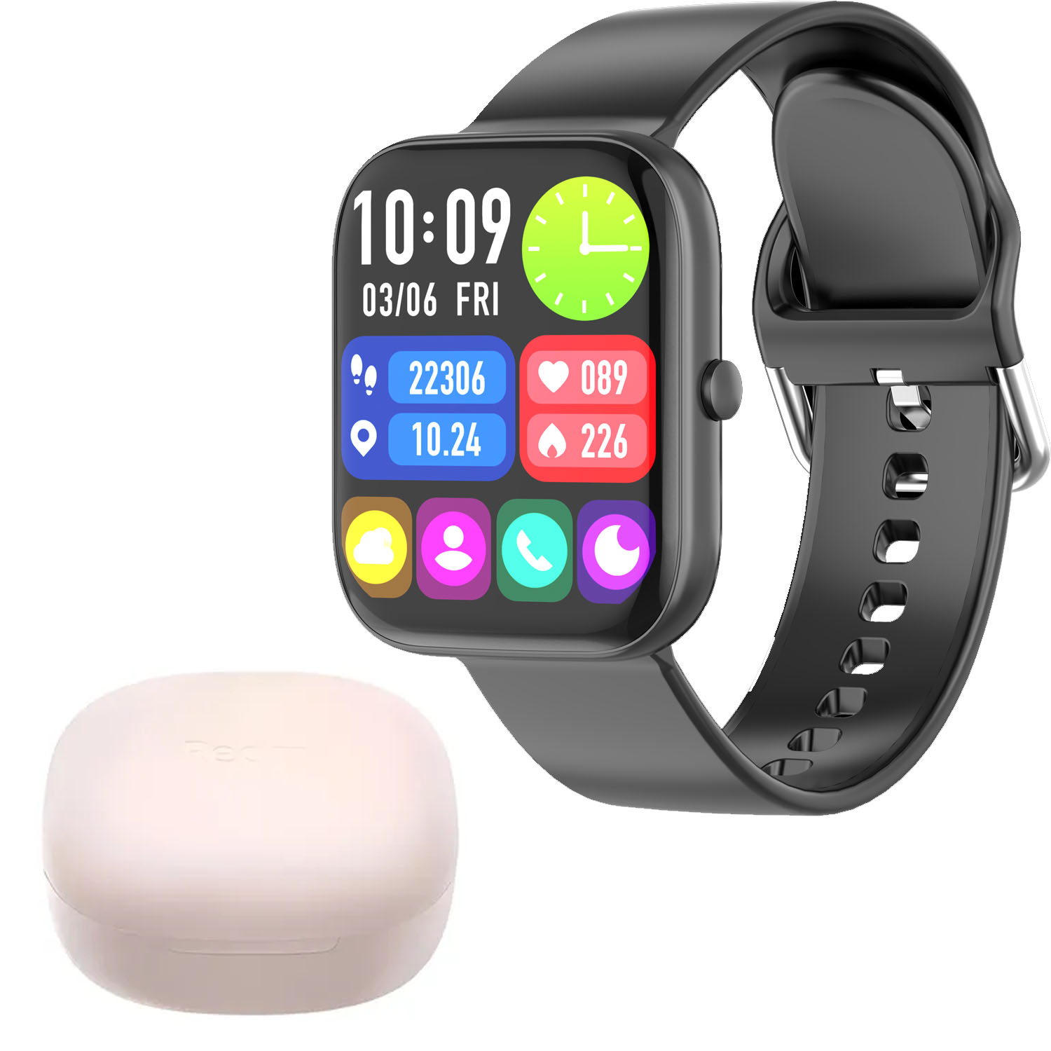 COMBO SMARTWATCH VIDVIE SW1618 NEGRO + REDMI BUDS 6 PLAY ROSADO XIAOMI - 1