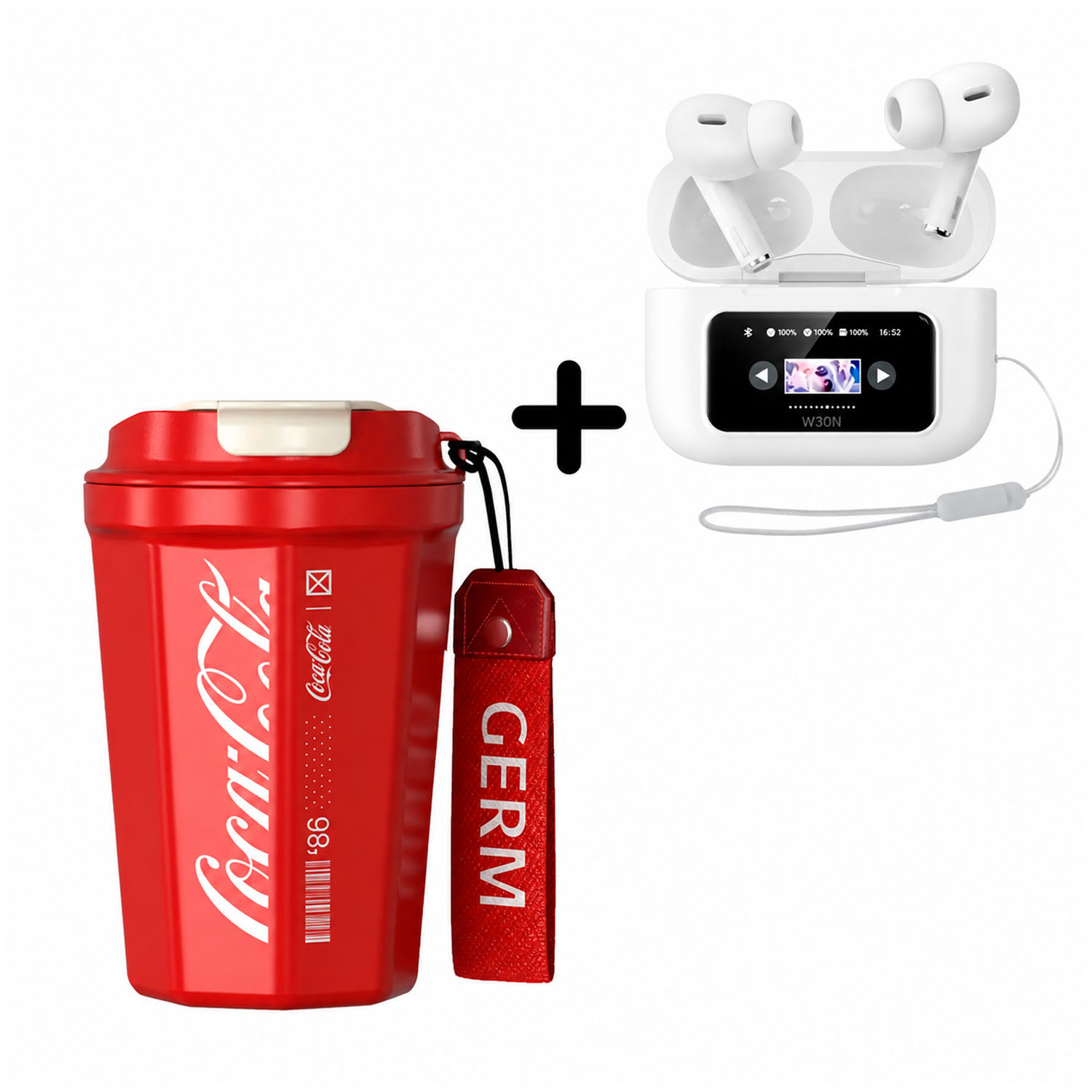 COMBO VASO COCA-COLA ROJO 390ML + AUDÍFONO REMAX W30N BLANCO - 1