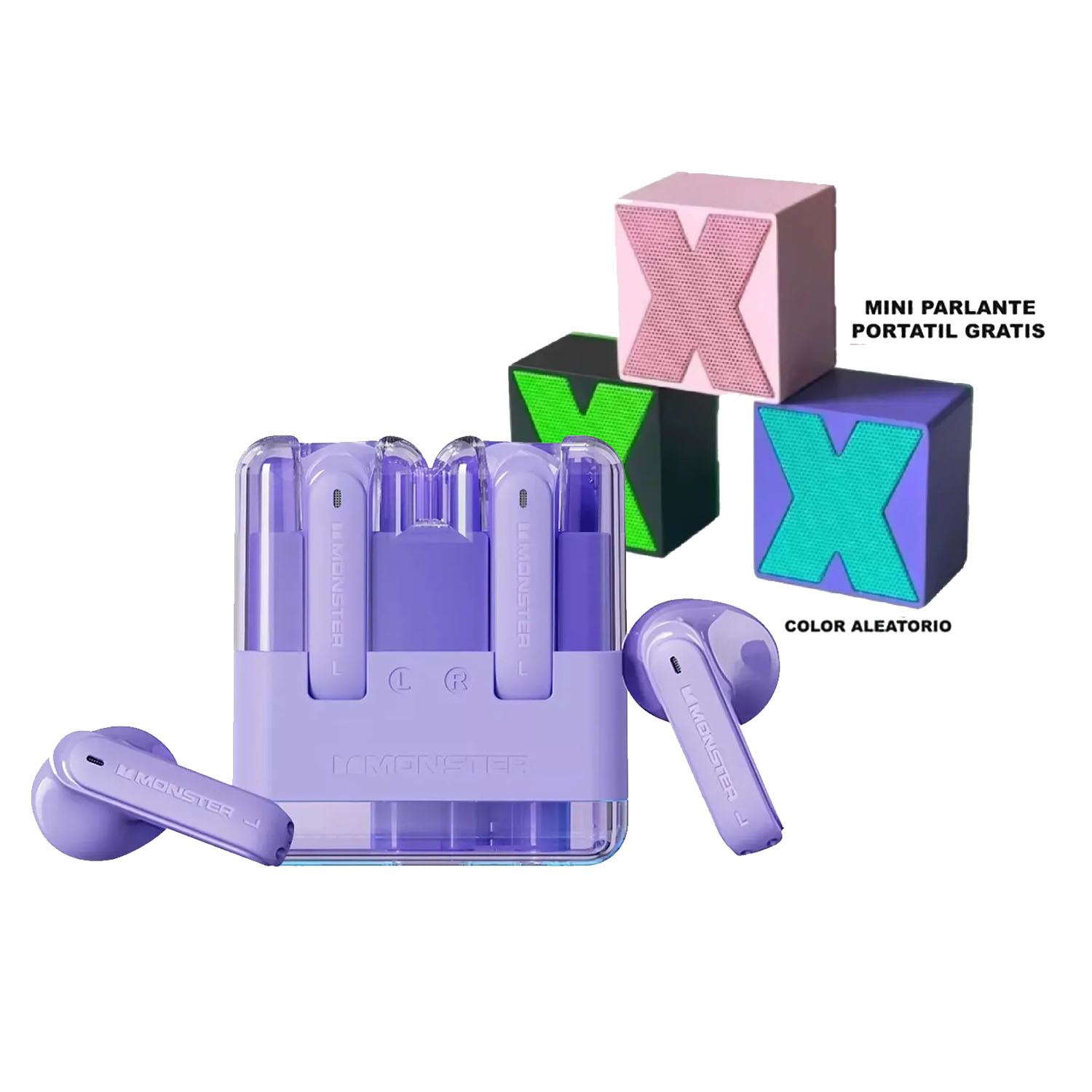 COMBO AUDIFONOS MONSTER AIRMARS XKT12 VIOLETA + PARLANTE X1 - 1