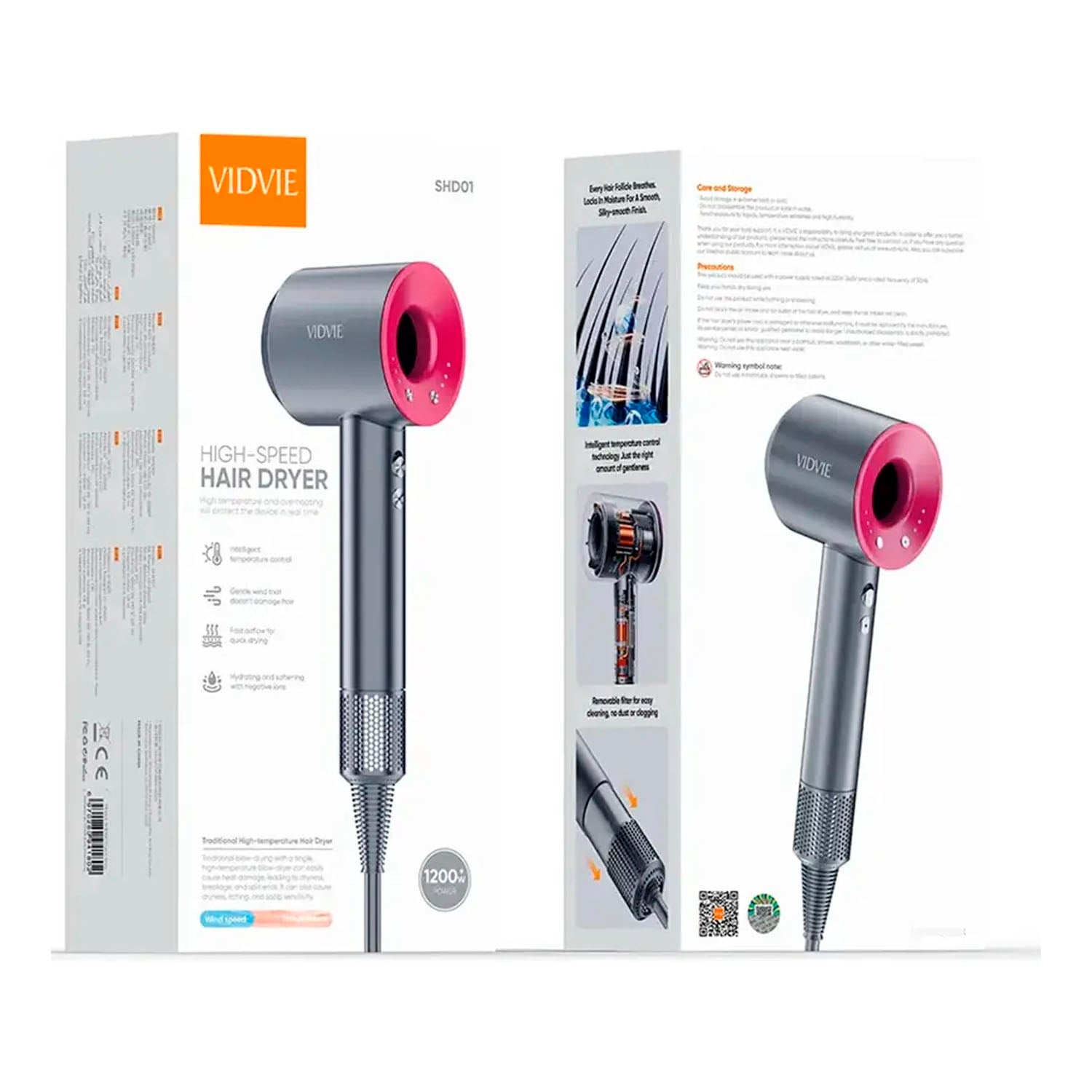 SECADORA DE CABELLO VIDVIE SHD01 GRIS ALTA VELOCIDAD 1400W - 3