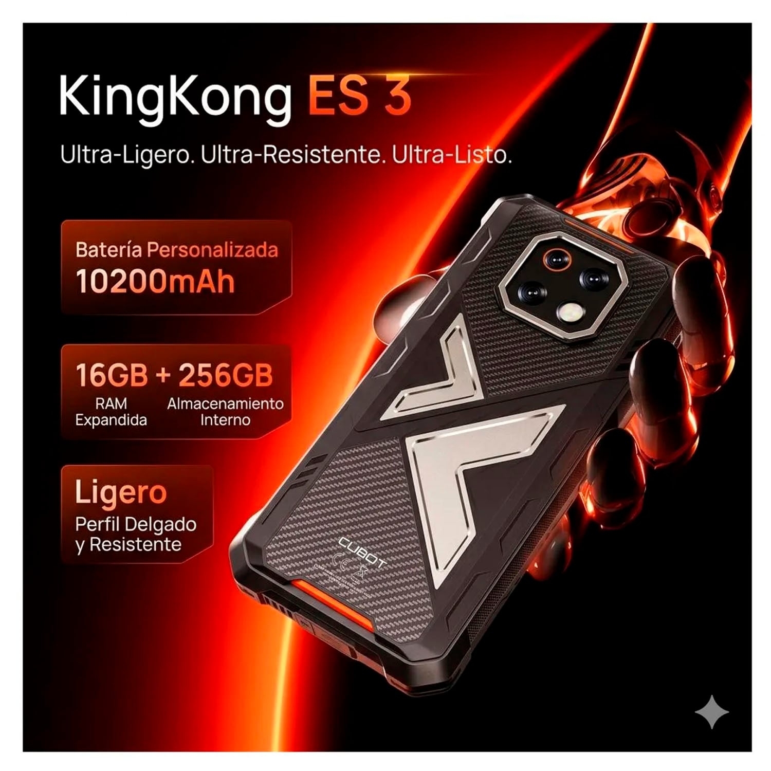 CELULAR SMARTPHONE CUBOT KINGKONG ES 3 NEGRO 6GB RAM 256GB 6.74' - 3